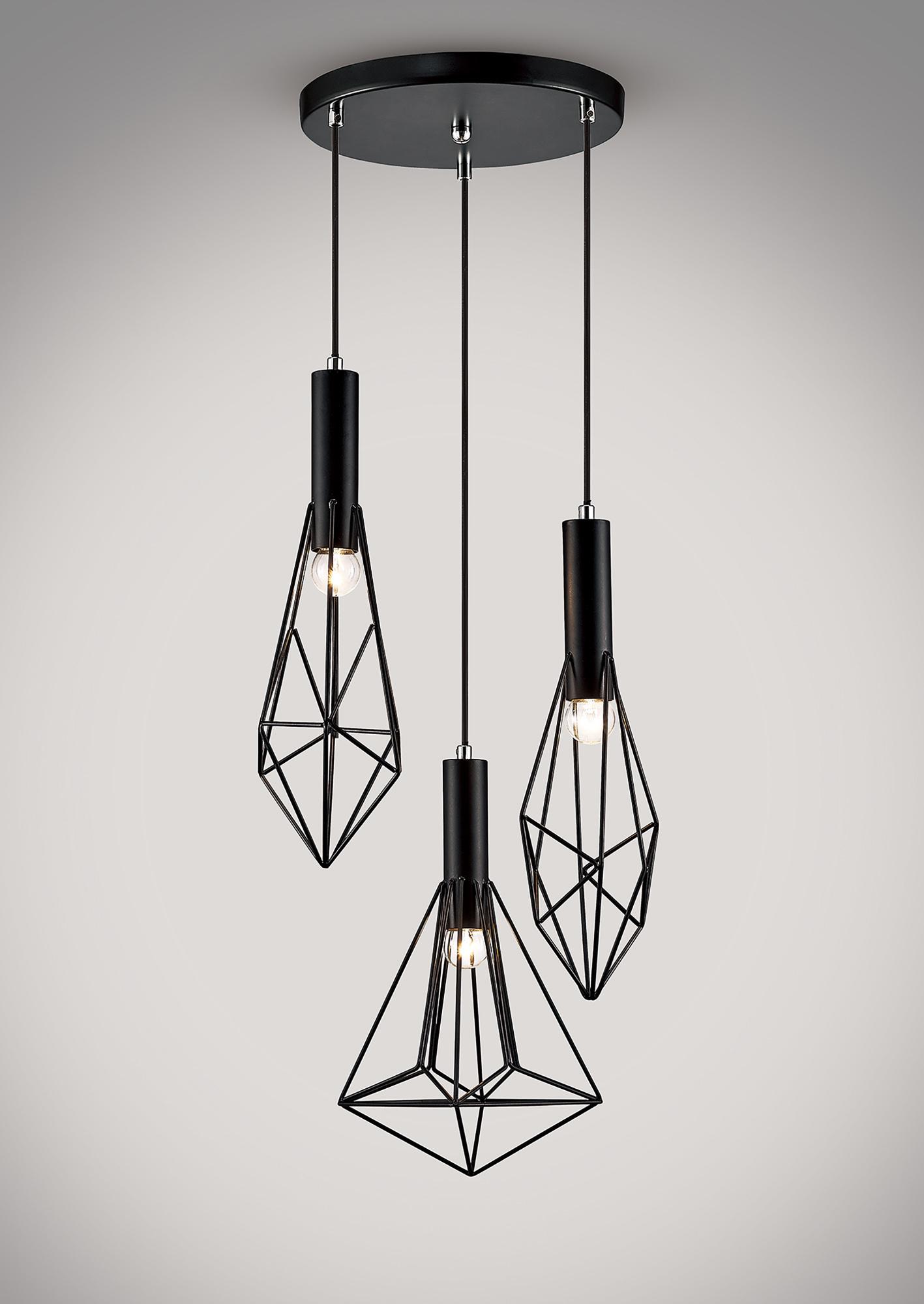 Kristoff 42cm Geometric Pendant 3 Light E27 Black