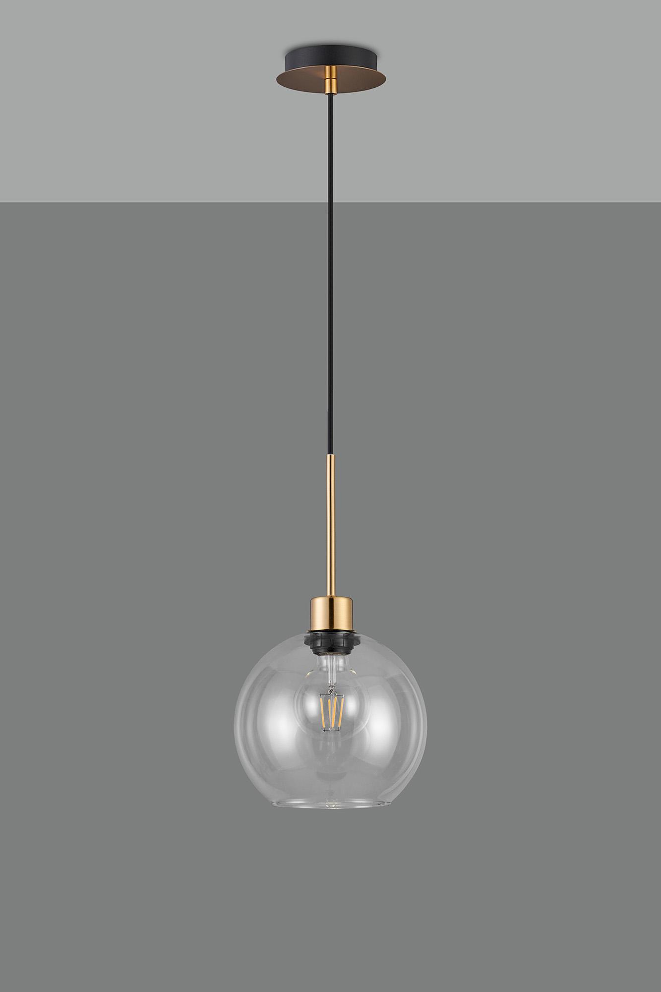 Lori 1.7m Single Pendant, 1 Light Adjustable E27, Antique Gold/Clear Open Mouth Round Globe Shades