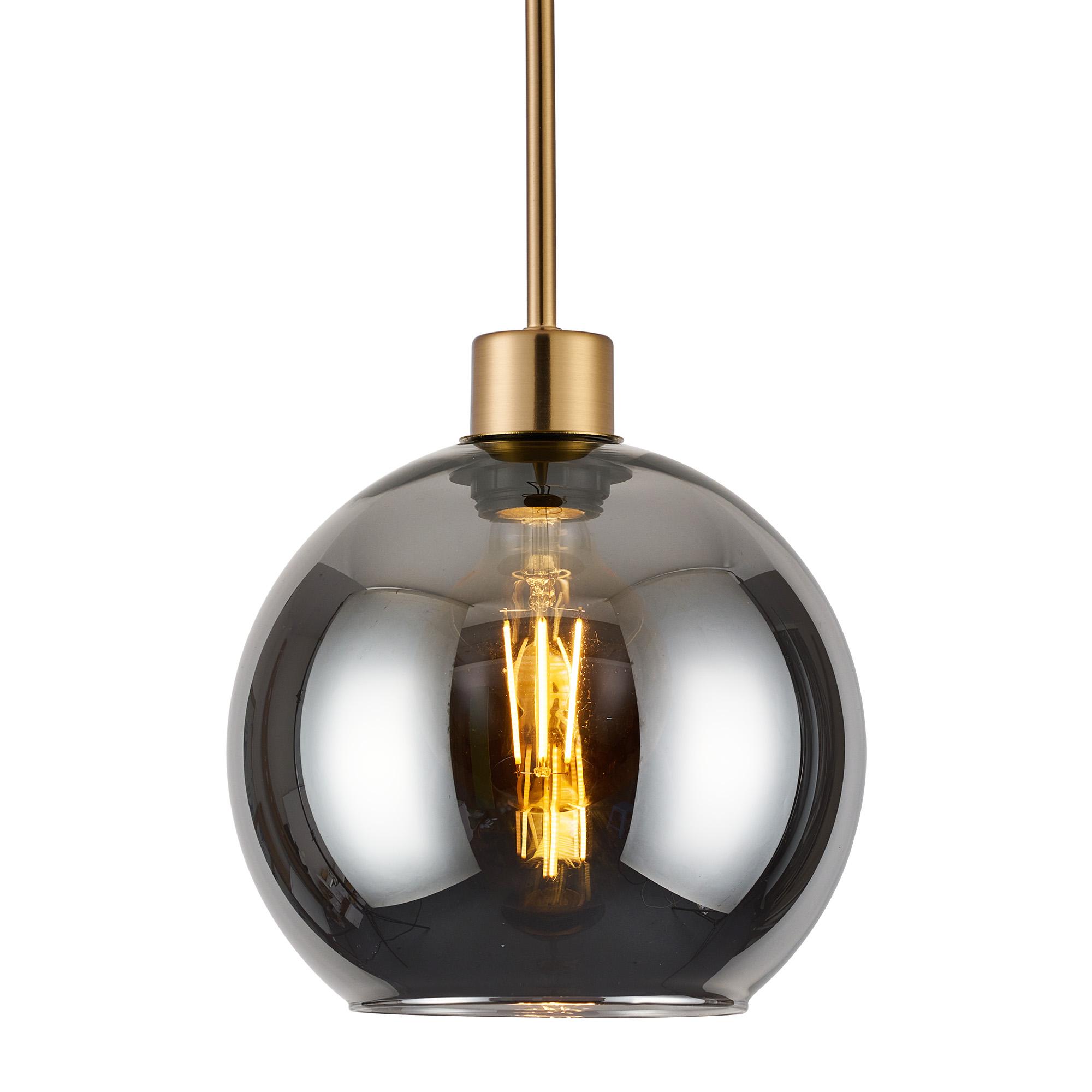 Lori 1.7m Single Pendant, 1 Light Adjustable E27, Antique Gold/Smoke Open Mouth Round Globe Shades