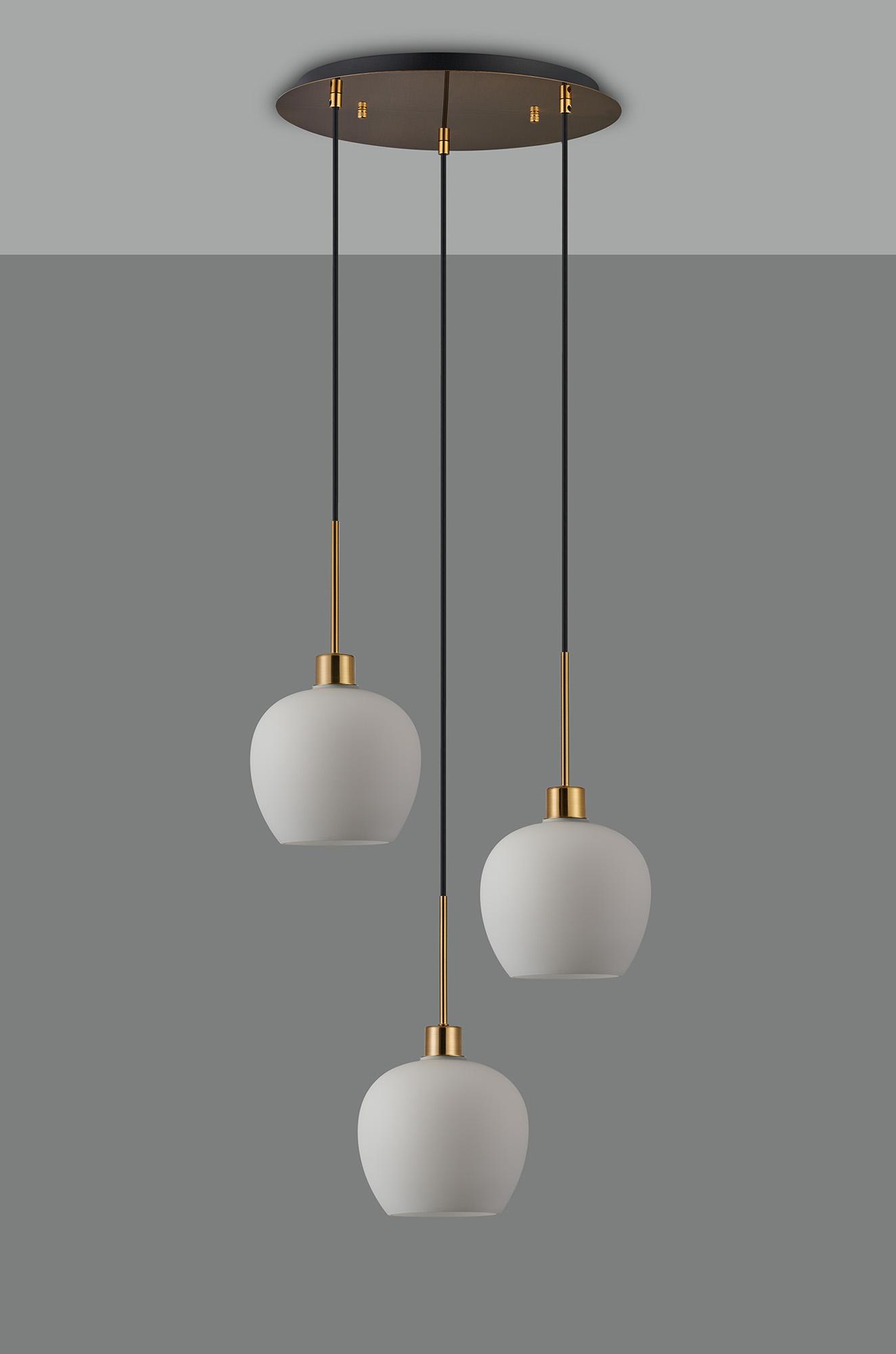 Lori 40cm Round Pendant, 3 Light Adjustable E27, Antique Gold/Opal Wine Shades