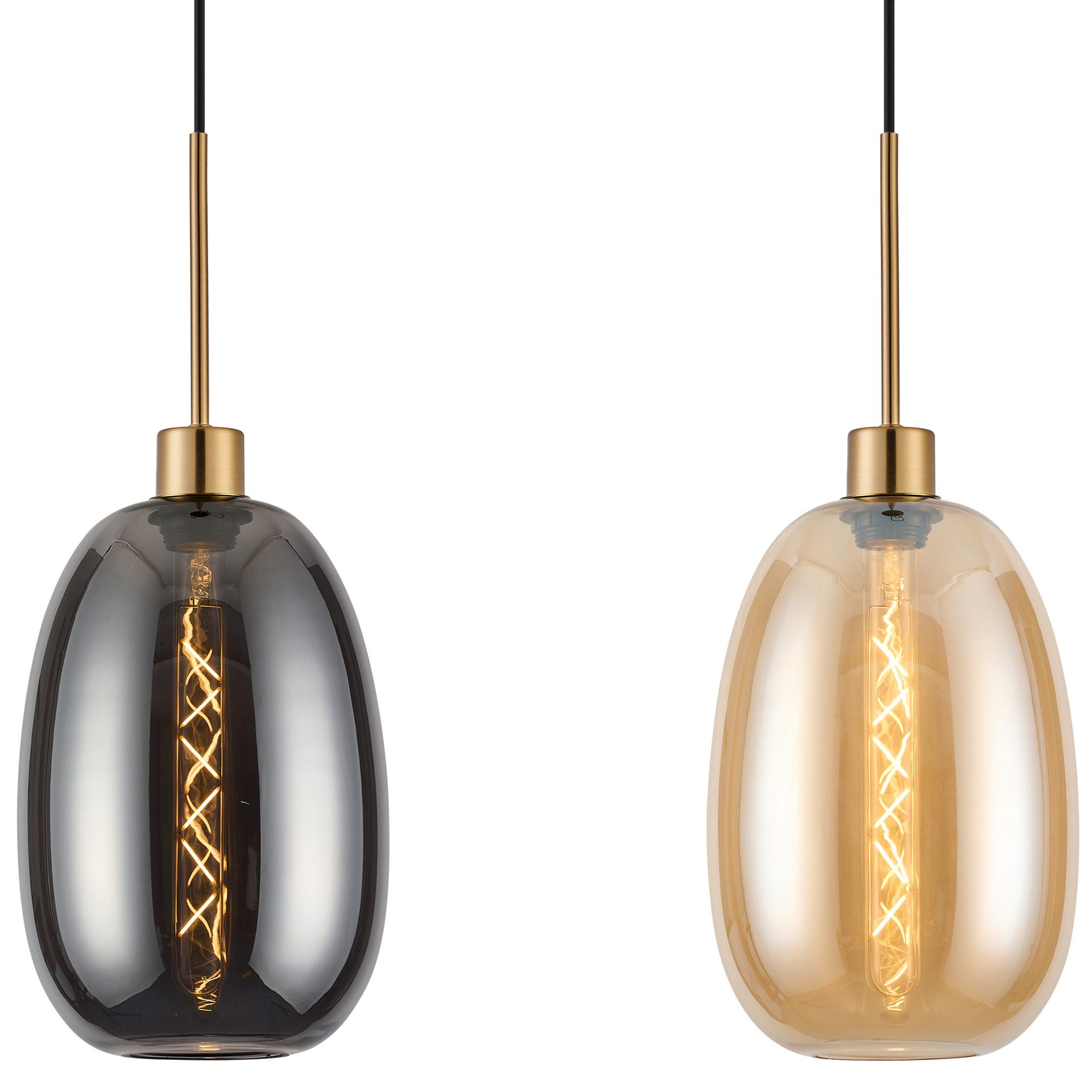 Lori Linear Pendant, 3 Light Adjustable E27, Antique Gold/Amber/Smoke Slim Curved Trapezium Shades