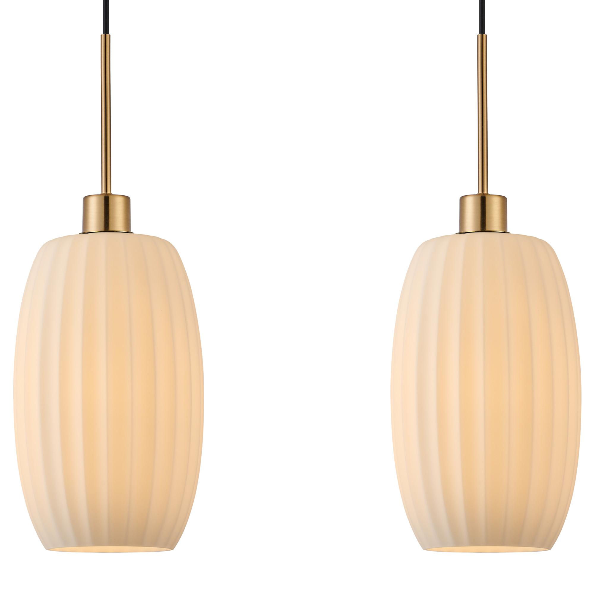 Lori Linear Pendant, 3 Light Adjustable E27, Antique Gold/Opal Ribbed Tubular Shades