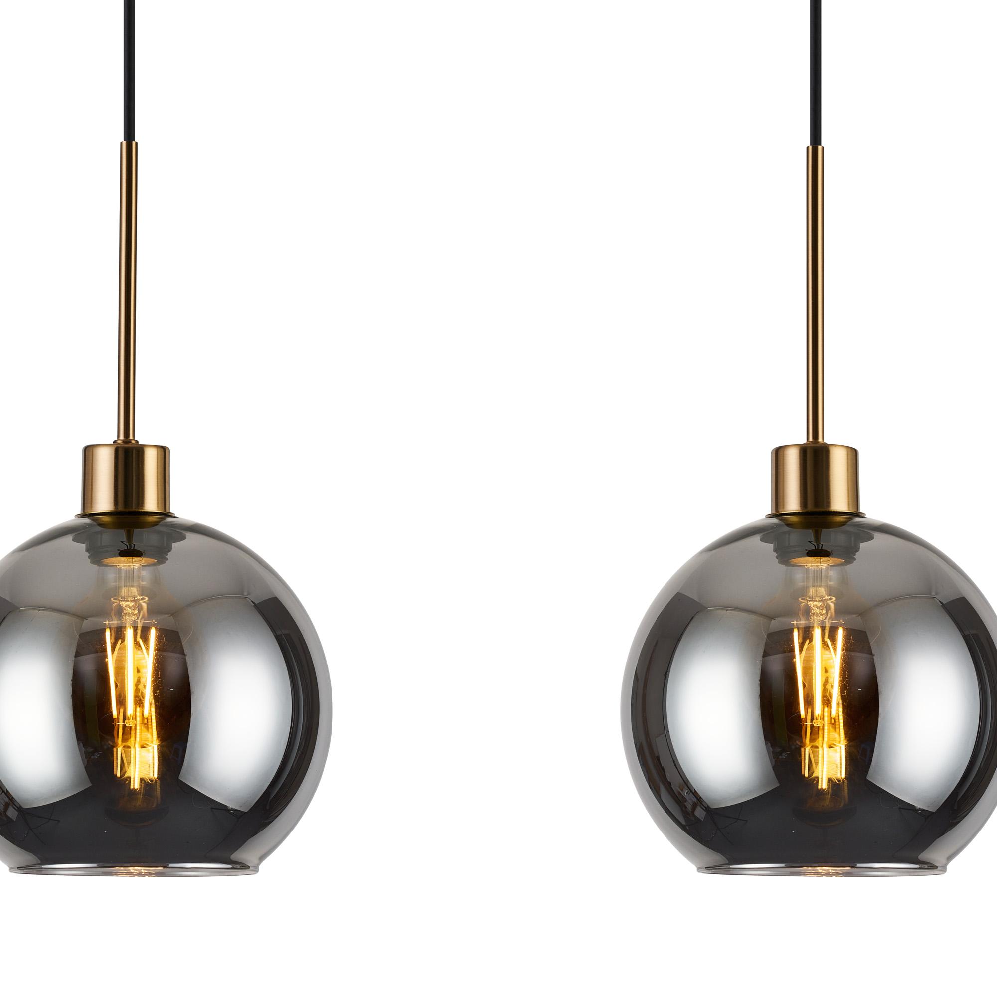 Lori Linear Pendant, 4 Light Adjustable E27, Antique Gold/Smoke Open Mouth Round Globe Shades