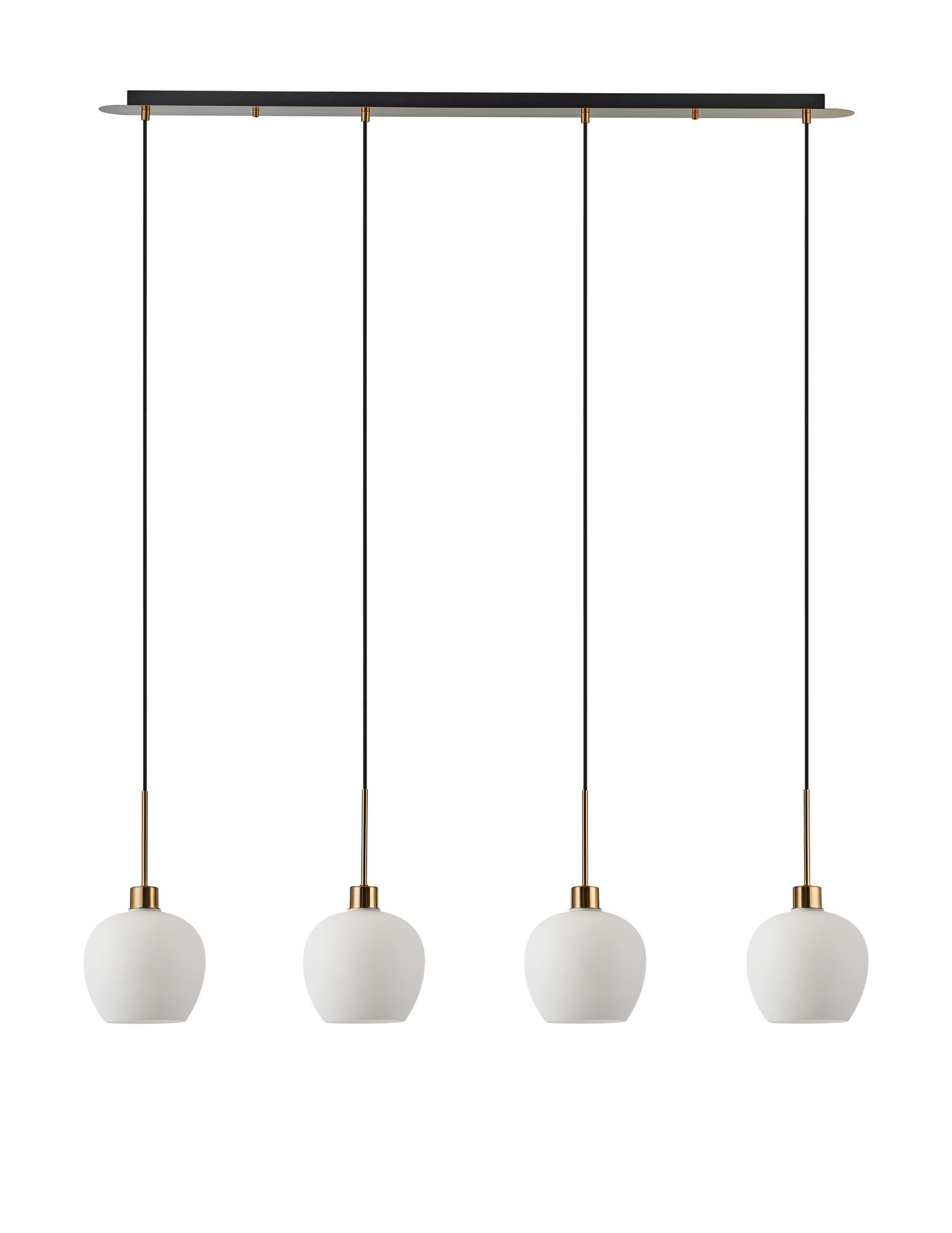 Lori Linear Pendant, 4 Light Adjustable E27, Antique Gold/Opal Wine Shades