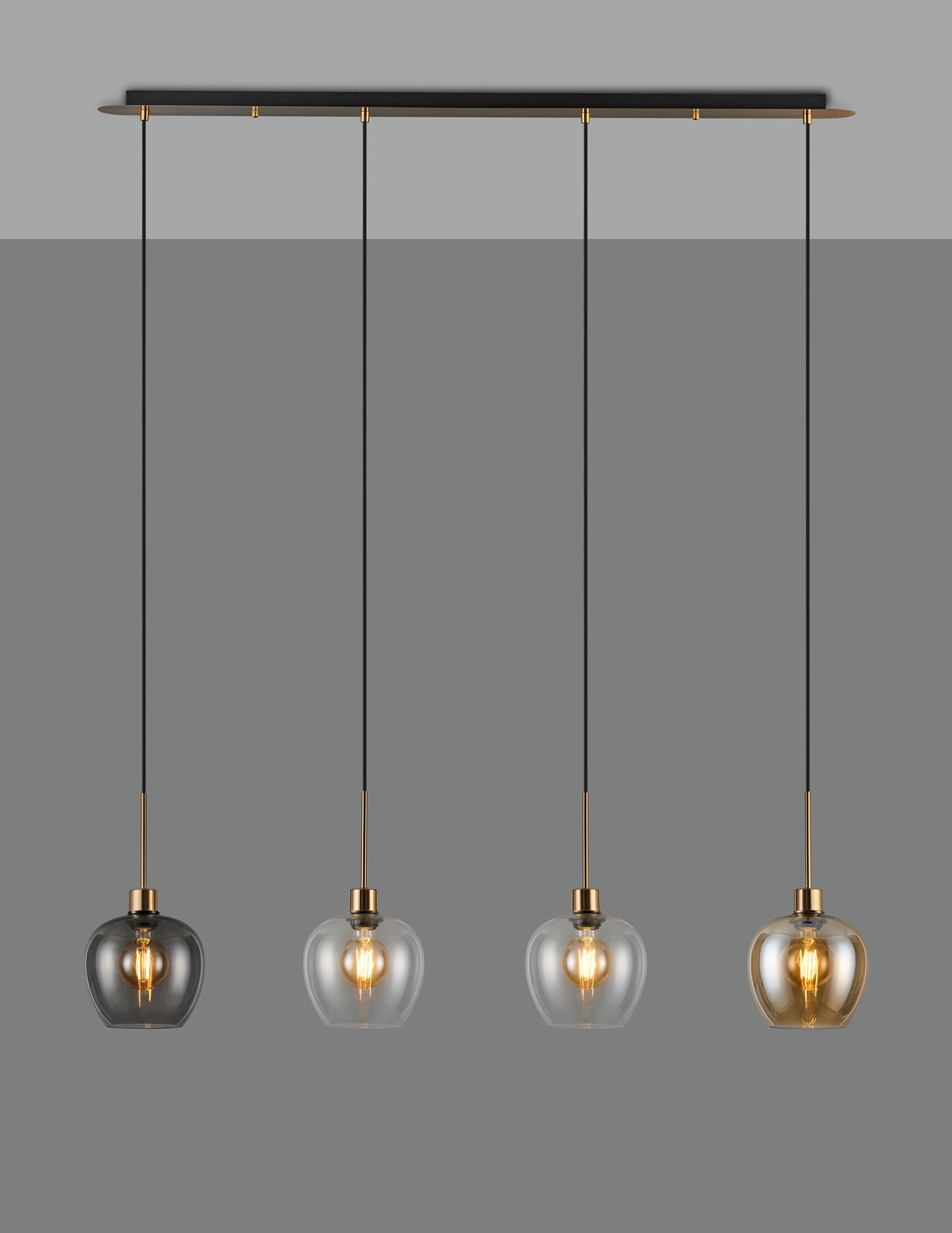 Lori Linear Pendant, 4 Light Adjustable E27, Antique Gold/Amber/Clear/Smoke Wine Shades
