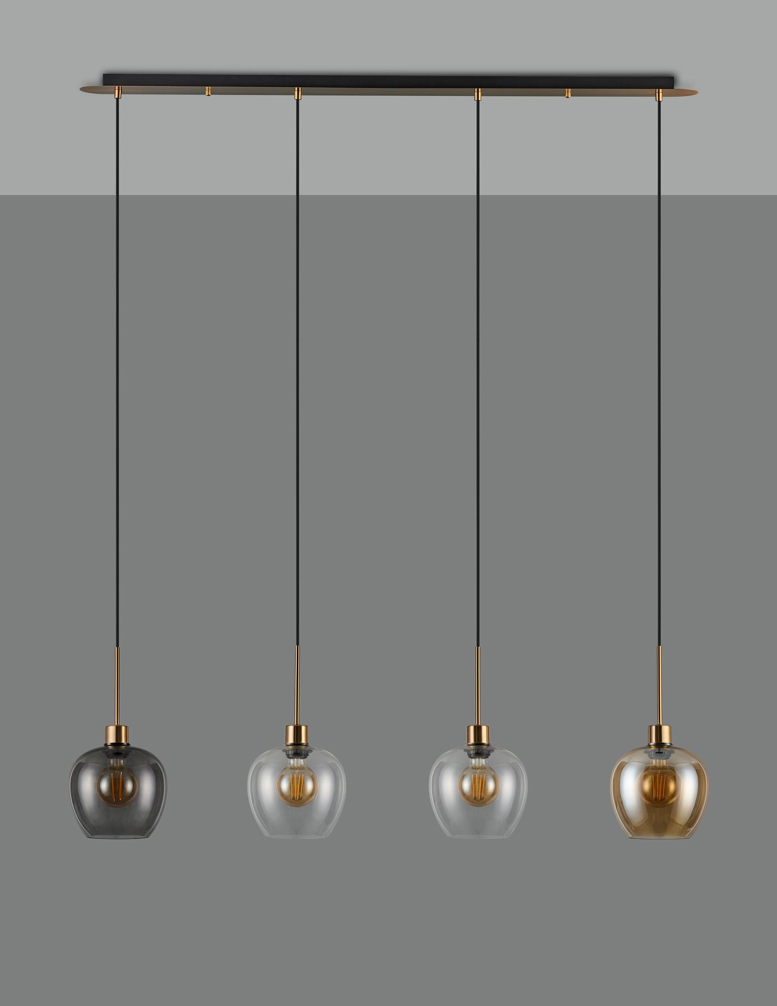 Lori Linear Pendant, 4 Light Adjustable E27, Antique Gold/Amber/Clear/Smoke Wine Shades