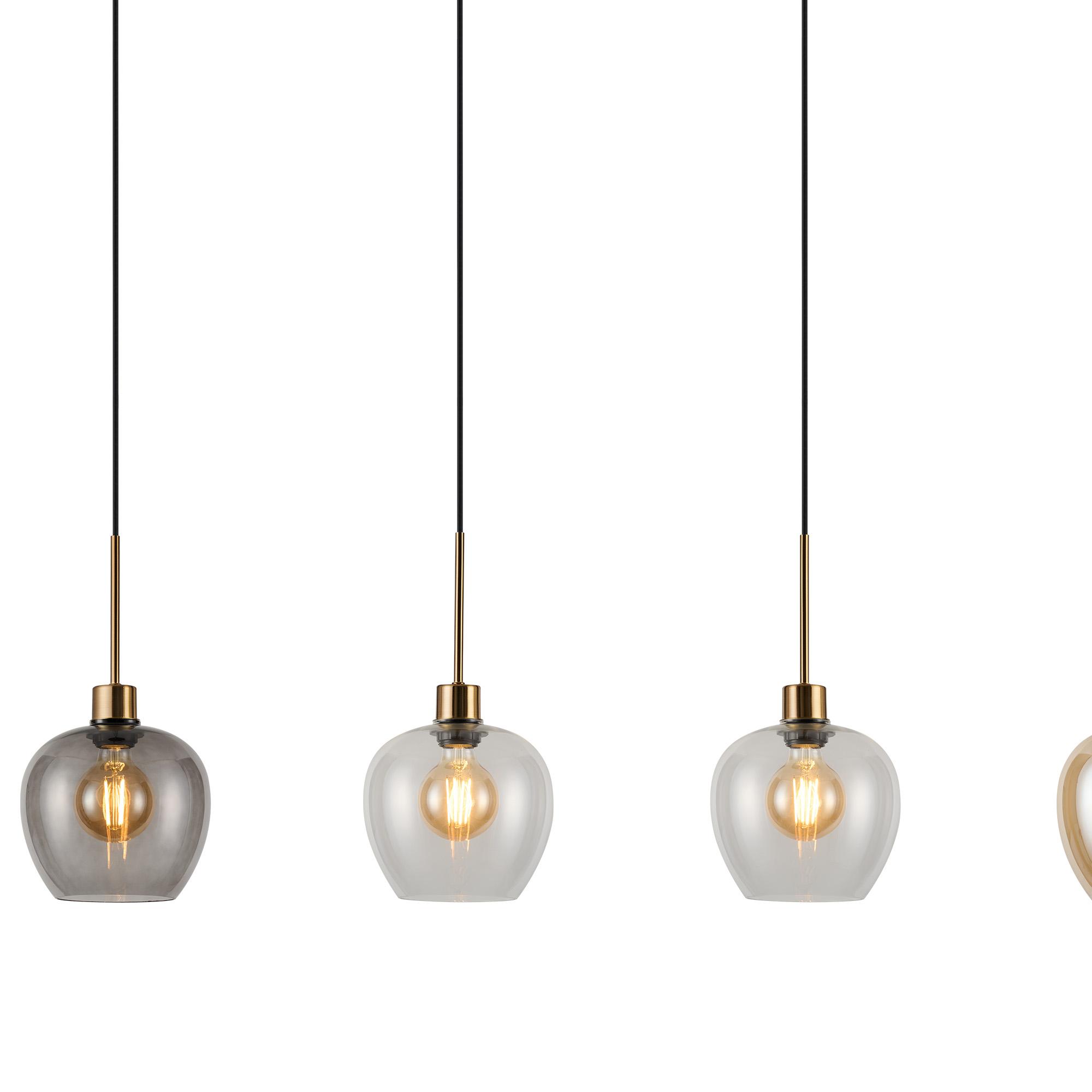 Lori Linear Pendant, 4 Light Adjustable E27, Antique Gold/Amber/Clear/Smoke Wine Shades