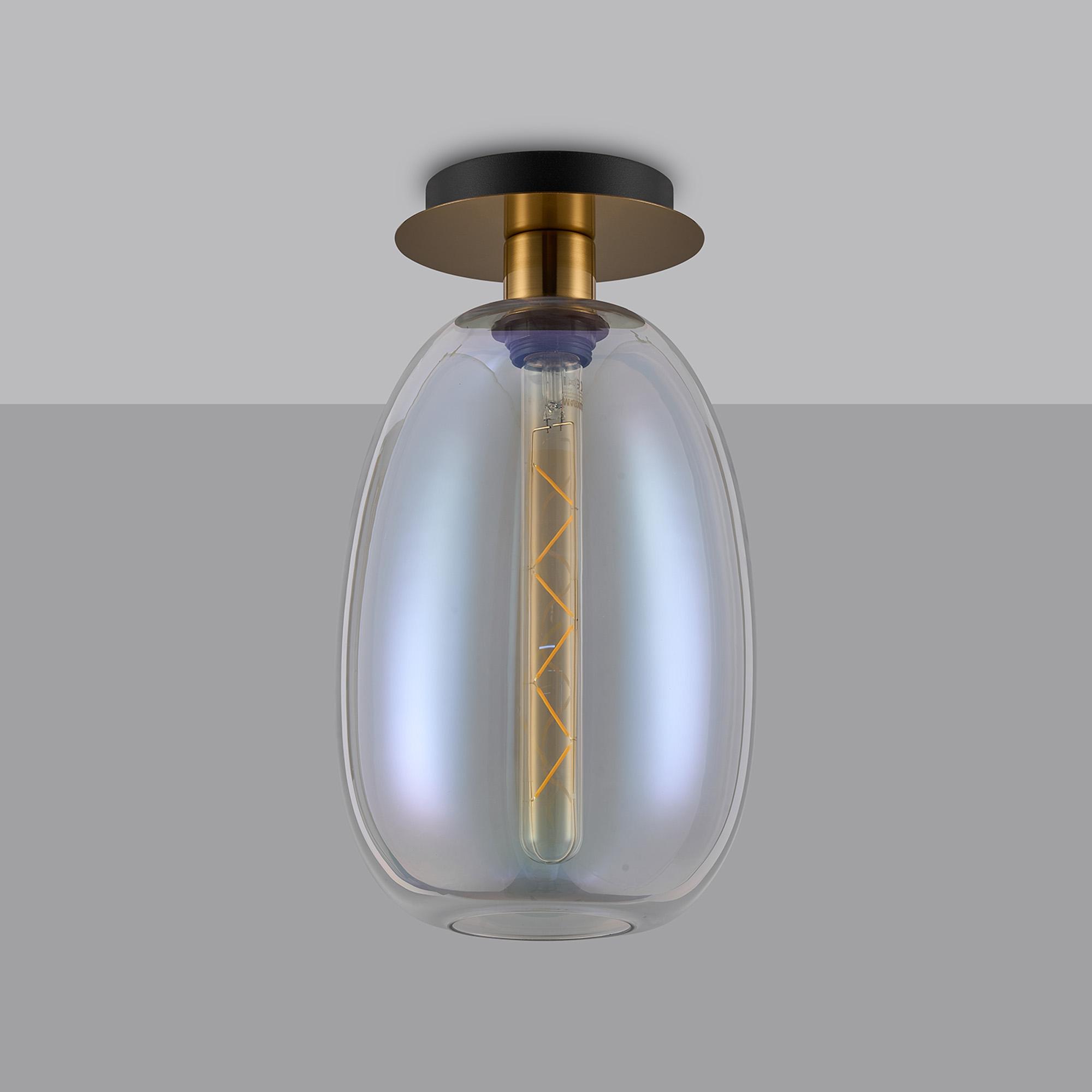 Lori 15cm Round Ceiling Flush, 1 Light Flush Fitting E27, Antique Gold/Iridescent Slim Curved Trapezium Shades