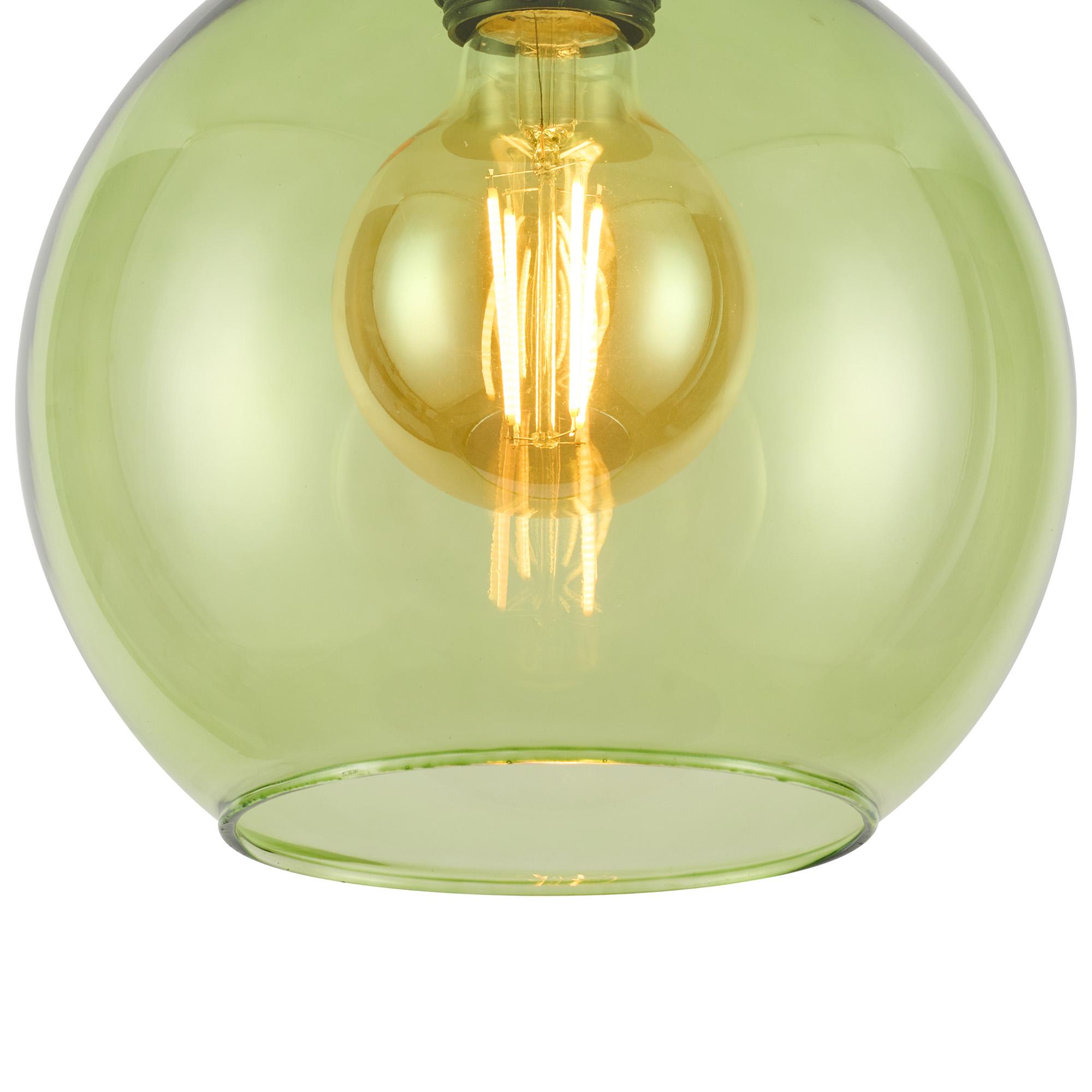 Lori 15cm Round Ceiling Flush, 1 Light Flush Fitting E27, Antique Gold/Green Open Mouth Round Globe Shades