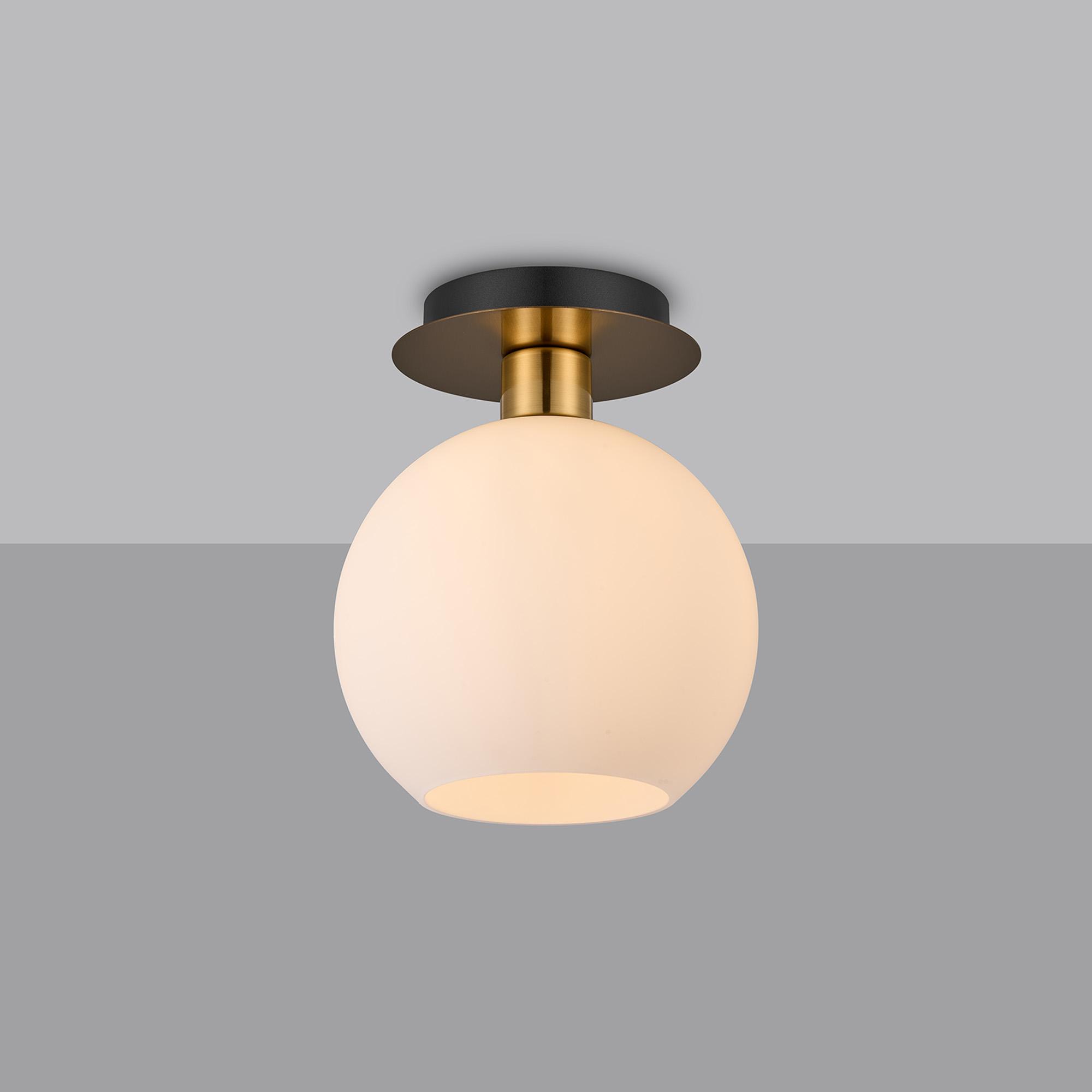 Lori 15cm Round Ceiling Flush, 1 Light Flush Fitting E27, Antique Gold/Opal Open Mouth Round Globe Shades