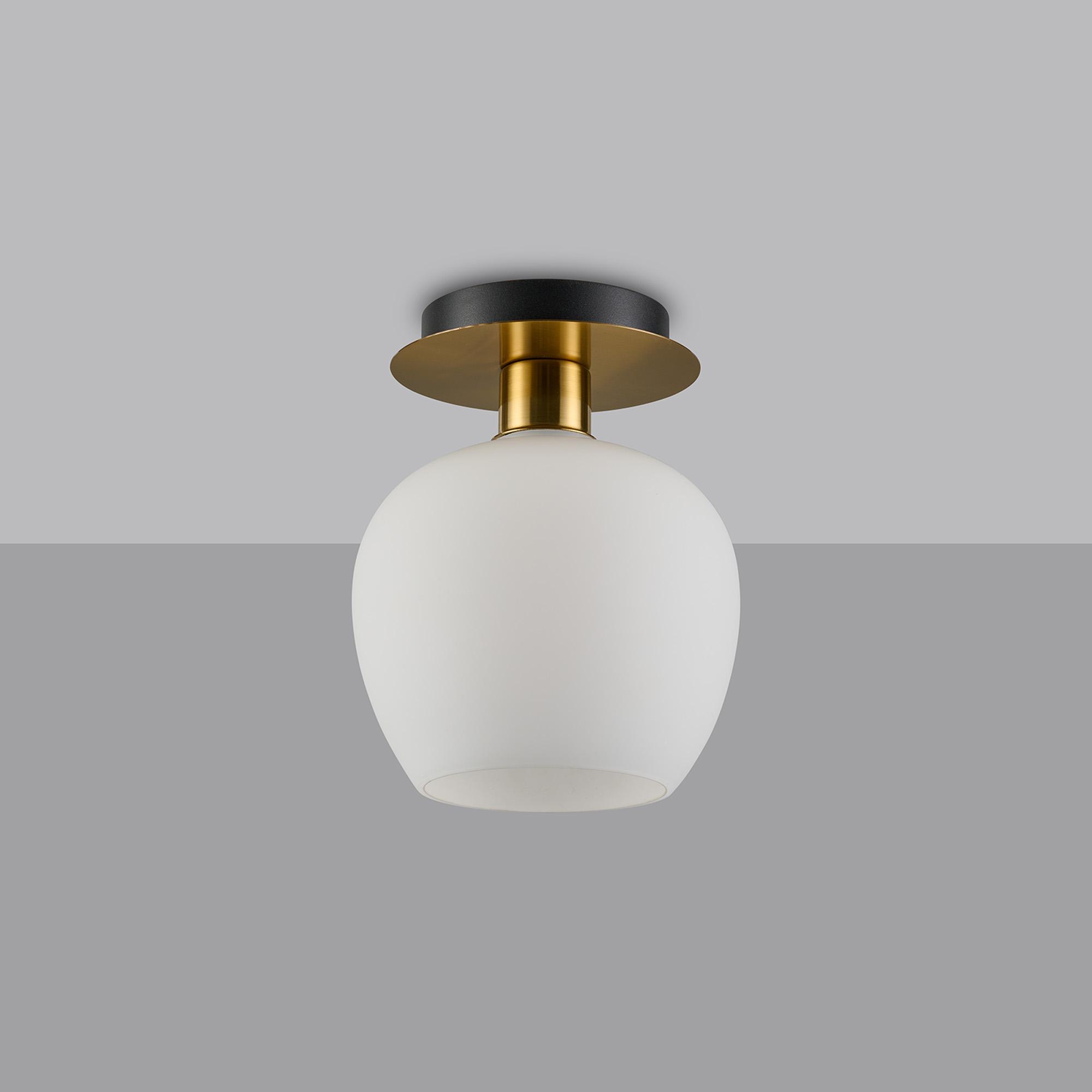 Lori 15cm Round Ceiling Flush, 1 Light Flush Fitting E27, Antique Gold/Opal Wine Shades