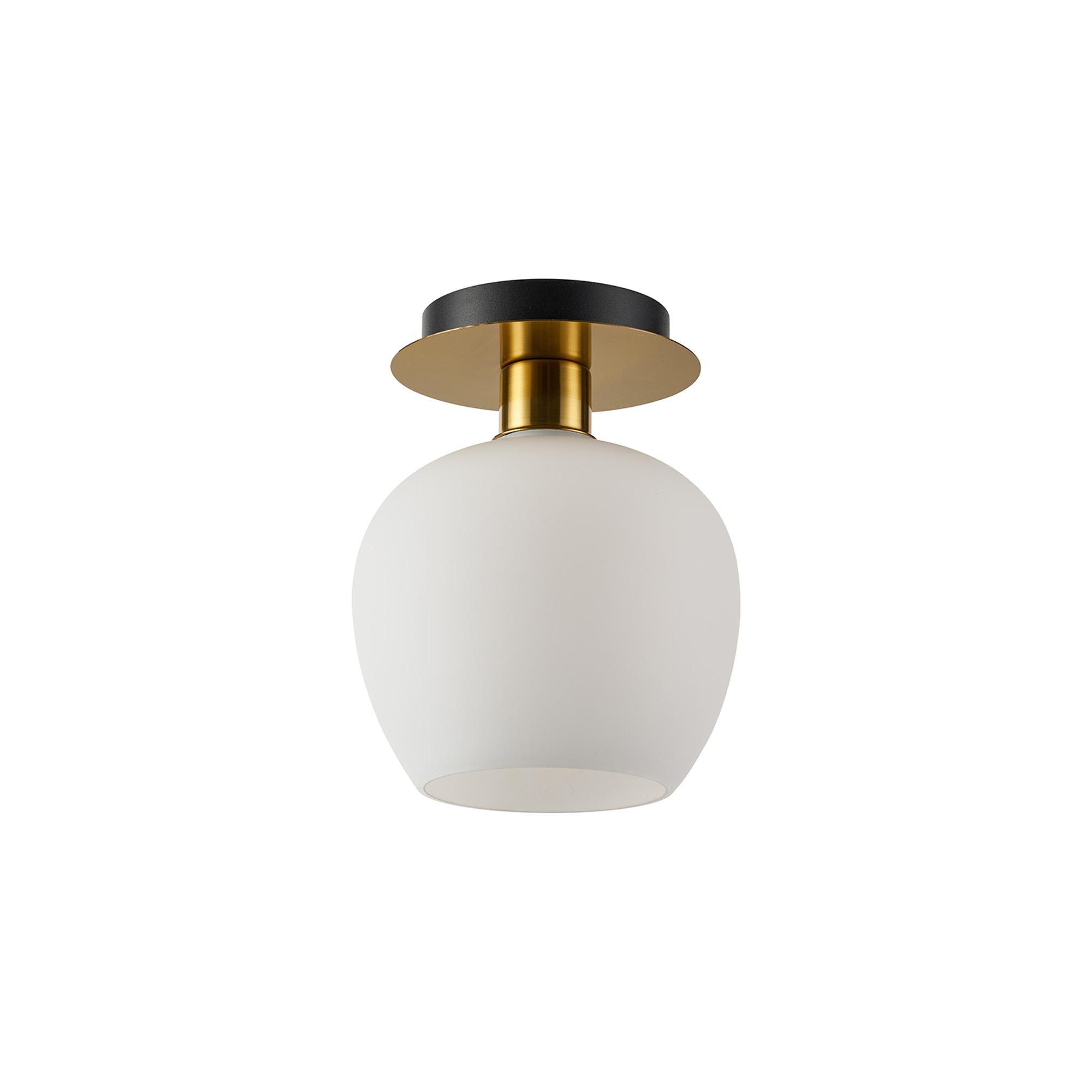 Lori 15cm Round Ceiling Flush, 1 Light Flush Fitting E27, Antique Gold/Opal Wine Shades