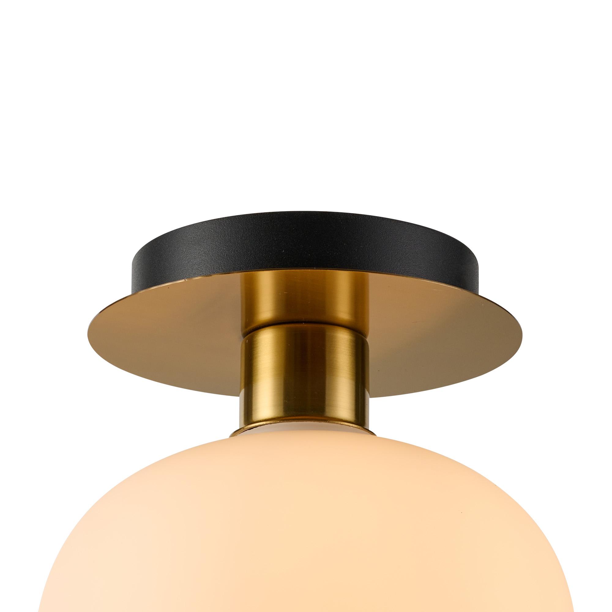 Lori 15cm Round Ceiling Flush, 1 Light Flush Fitting E27, Antique Gold/Opal Wine Shades