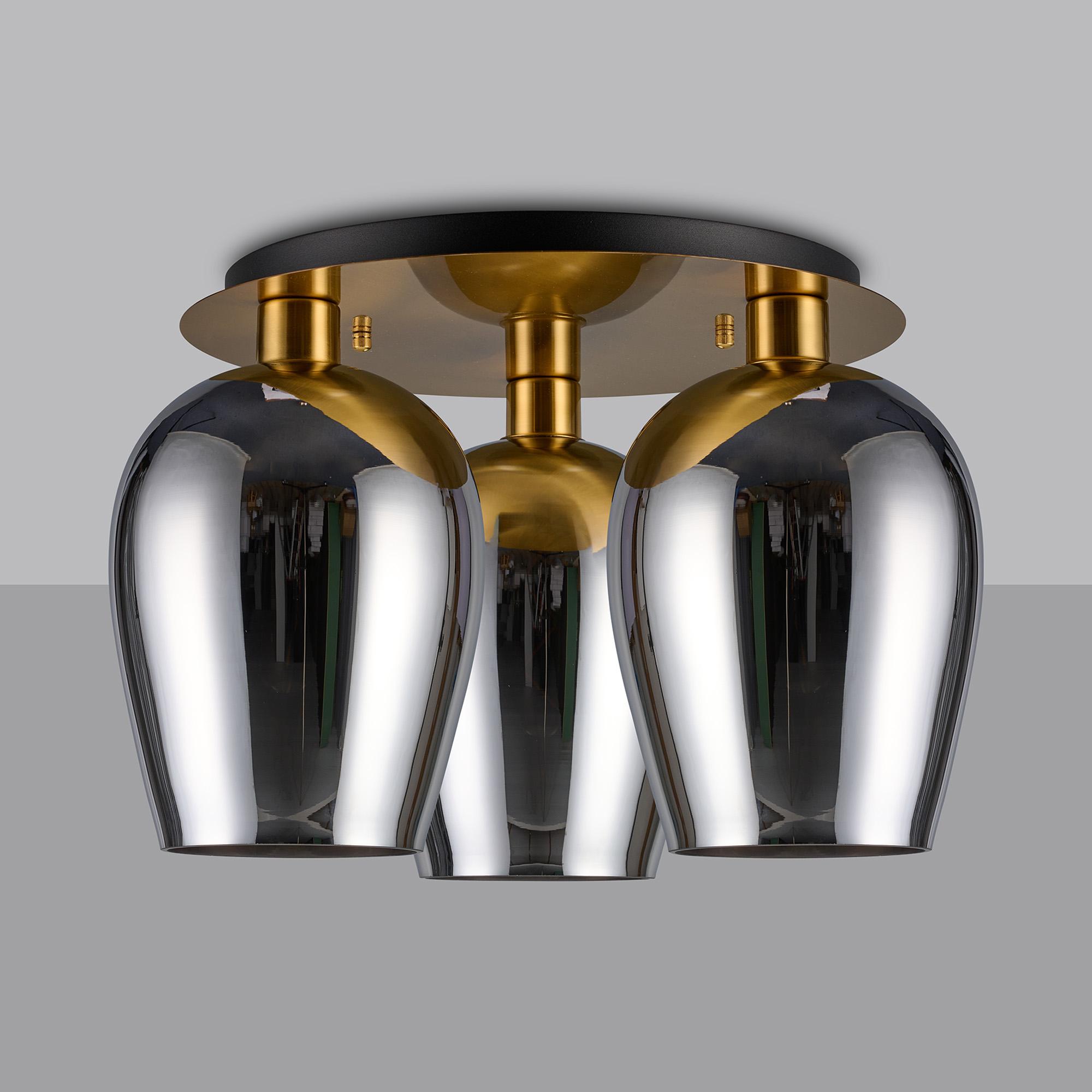 Lori 40cm Round Ceiling Flush, 3 Light Flush Fitting, Antique Gold/Chrome Wine Shades