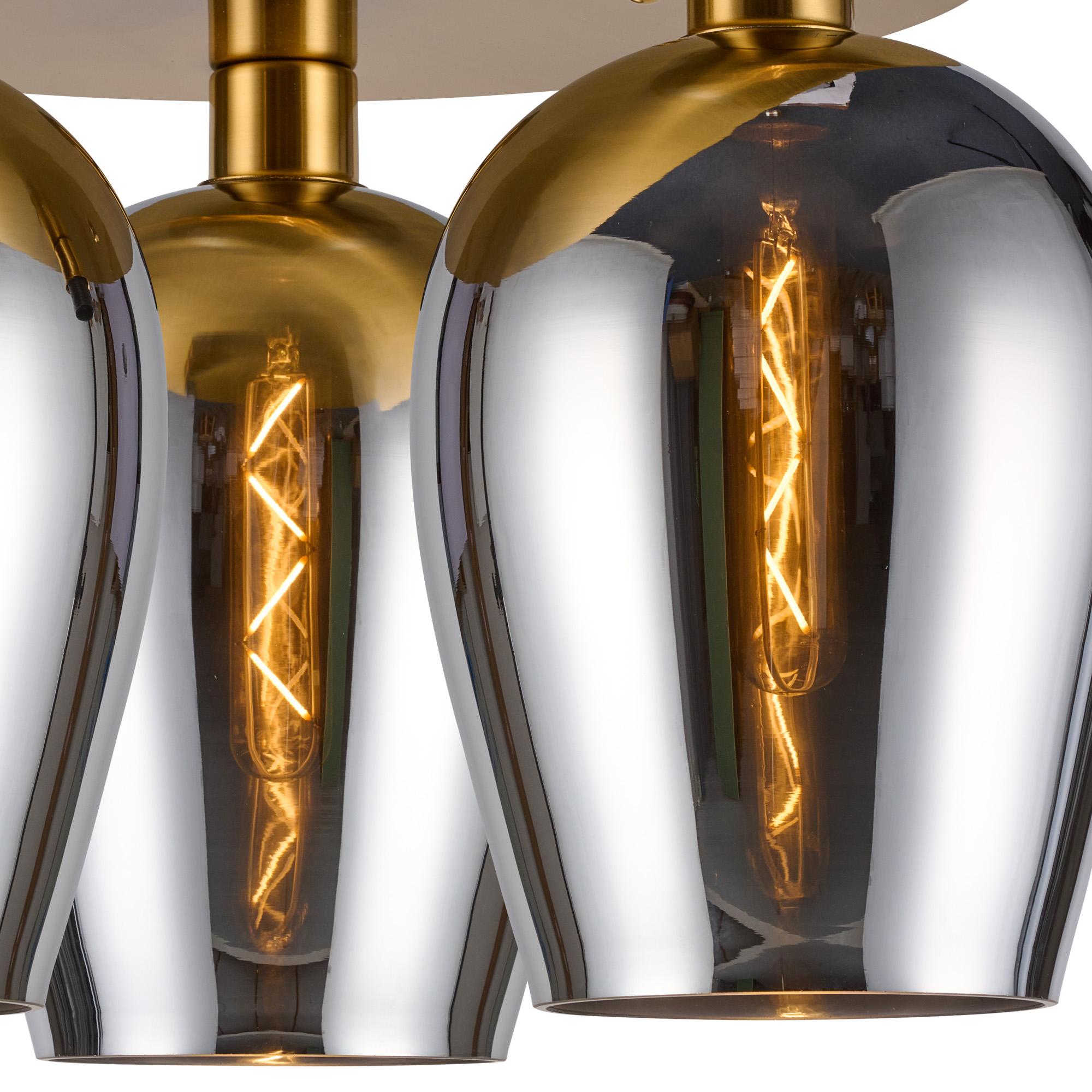 Lori 40cm Round Ceiling Flush, 3 Light Flush Fitting, Antique Gold/Chrome Wine Shades