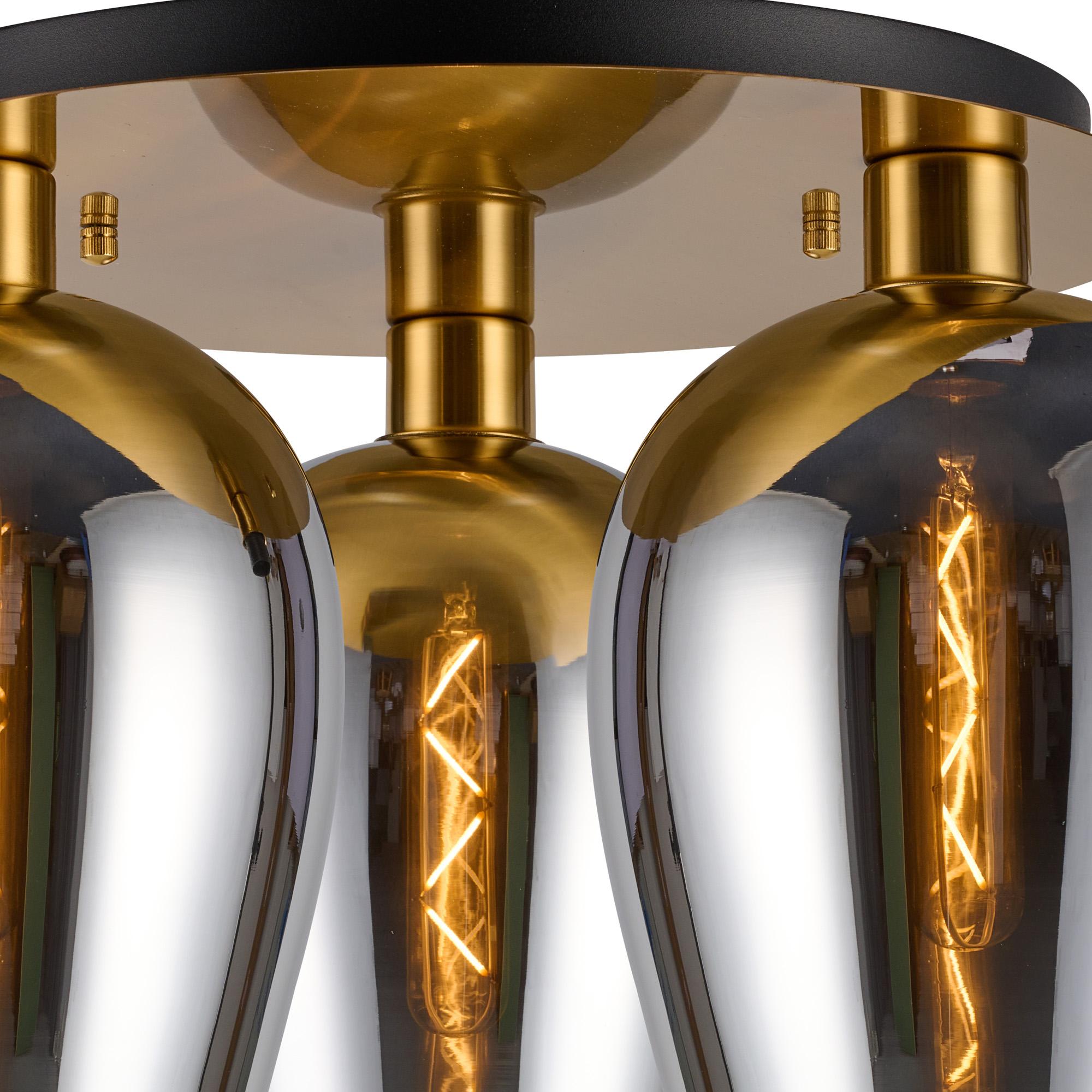 Lori 40cm Round Ceiling Flush, 3 Light Flush Fitting, Antique Gold/Chrome Wine Shades