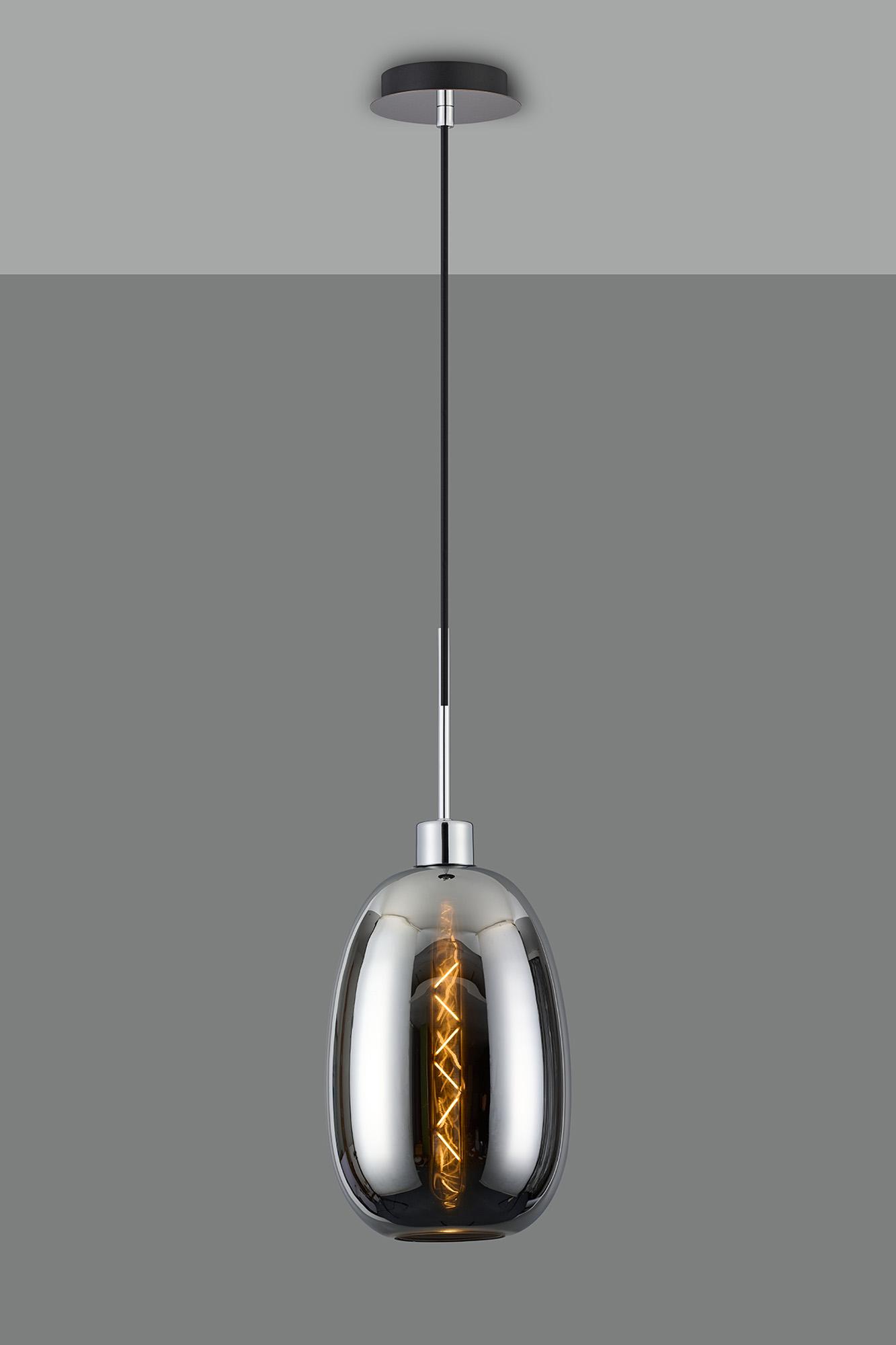 Lori 1.7m Single Pendant, 1 Light Adjustable E27, Polished Chrome/Chrome Slim Curved Trapezium Shades