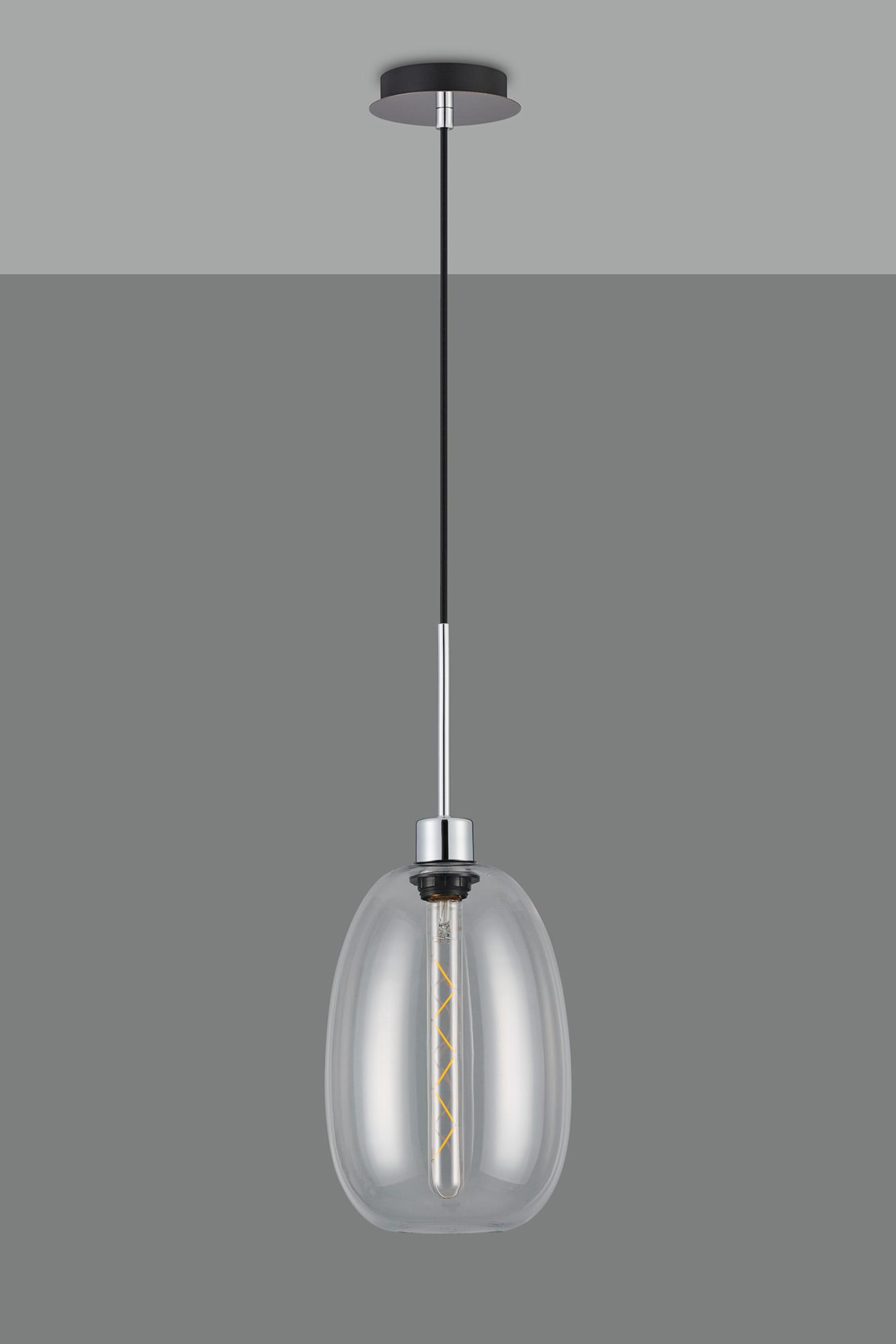 Lori 1.7m Single Pendant, 1 Light Adjustable E27, Polished Chrome/Clear Slim Curved Trapezium Shades