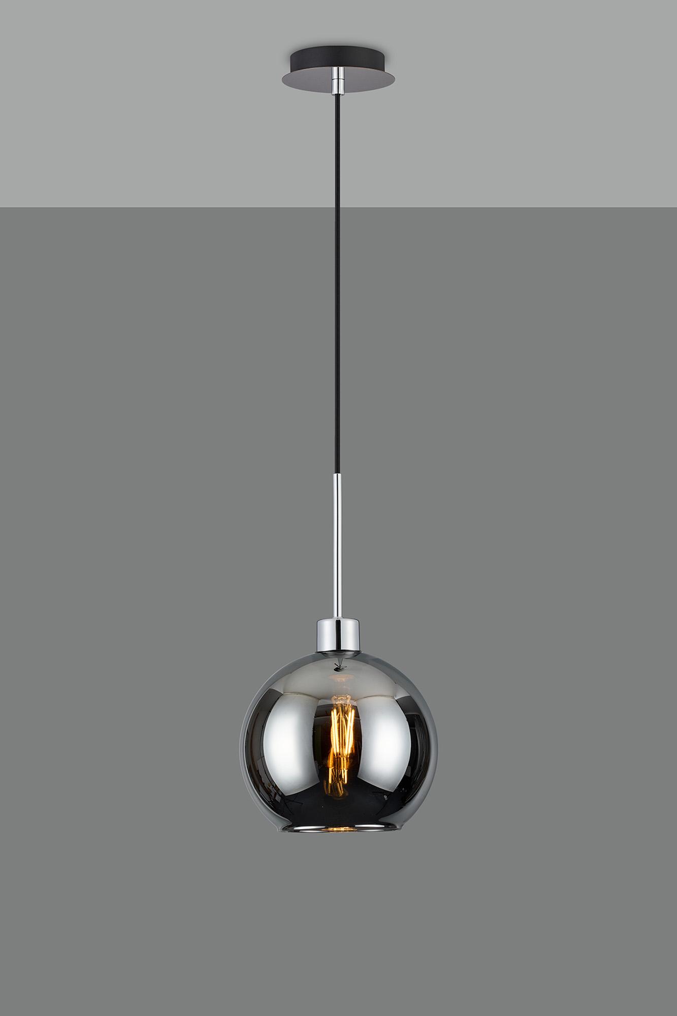 Lori 1.7m Single Pendant, 1 Light Adjustable E27, Polished Chrome/Chrome Open Mouth Round Globe Shades