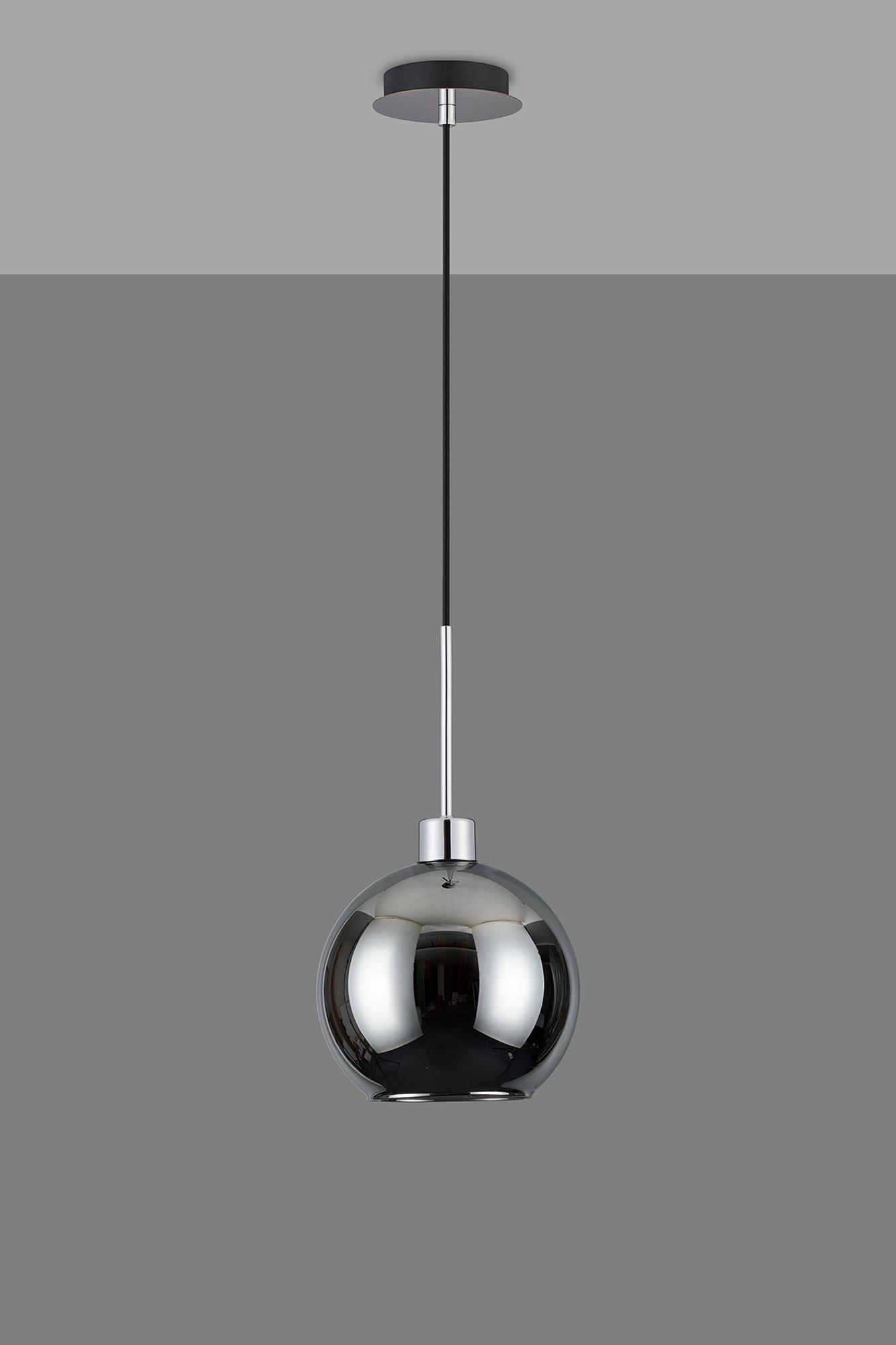 Lori 1.7m Single Pendant, 1 Light Adjustable E27, Polished Chrome/Chrome Open Mouth Round Globe Shades