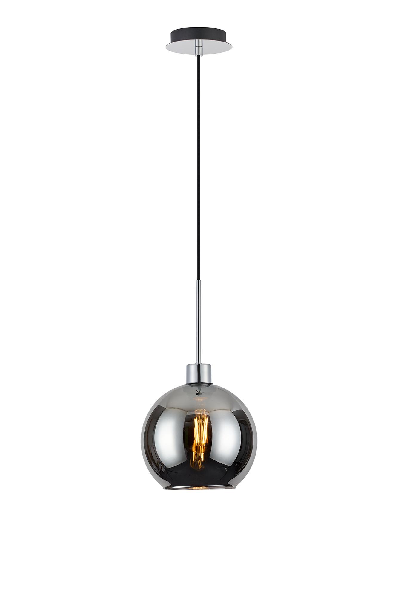 Lori 1.7m Single Pendant, 1 Light Adjustable E27, Polished Chrome/Chrome Open Mouth Round Globe Shades