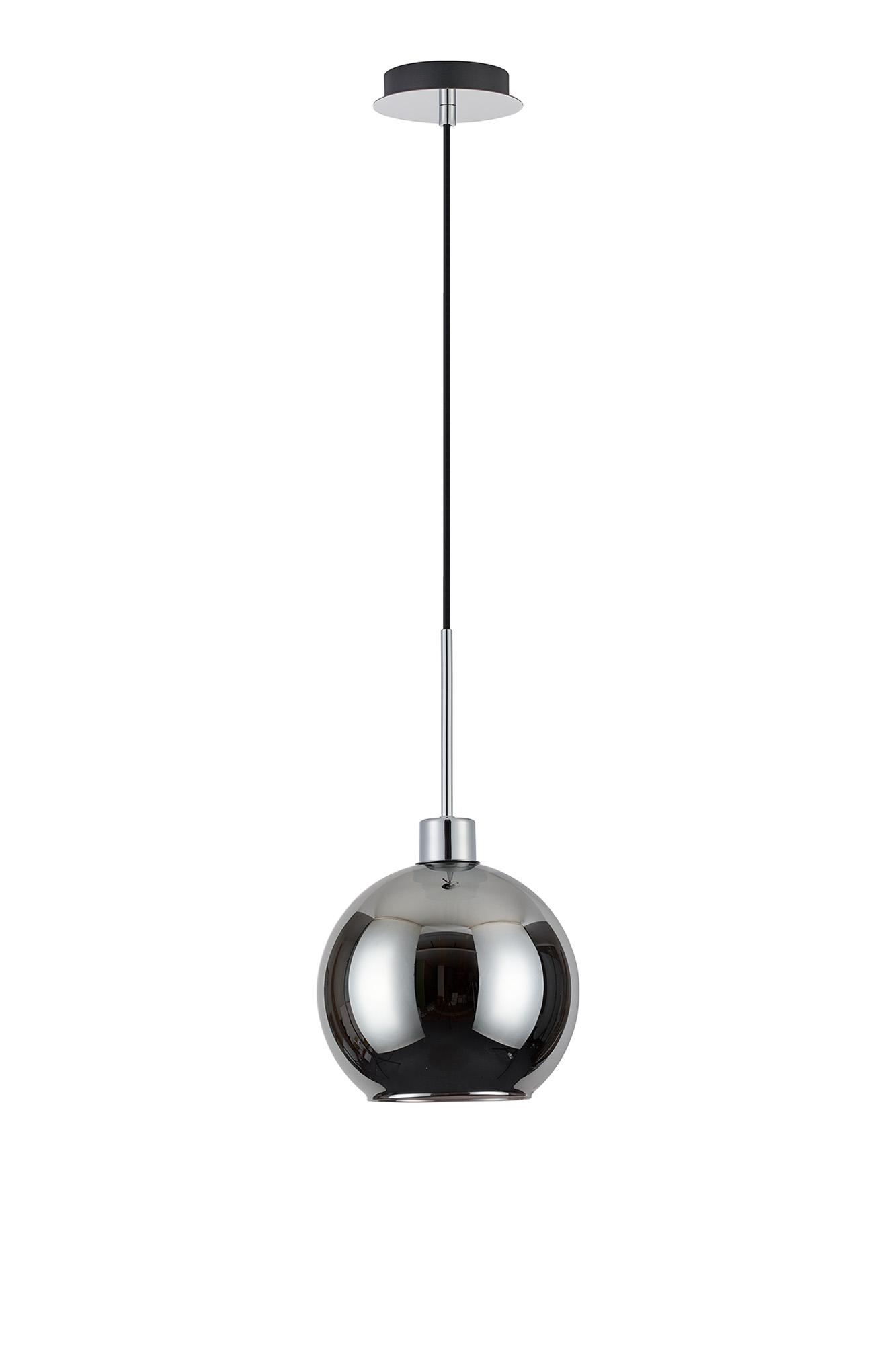 Lori 1.7m Single Pendant, 1 Light Adjustable E27, Polished Chrome/Chrome Open Mouth Round Globe Shades