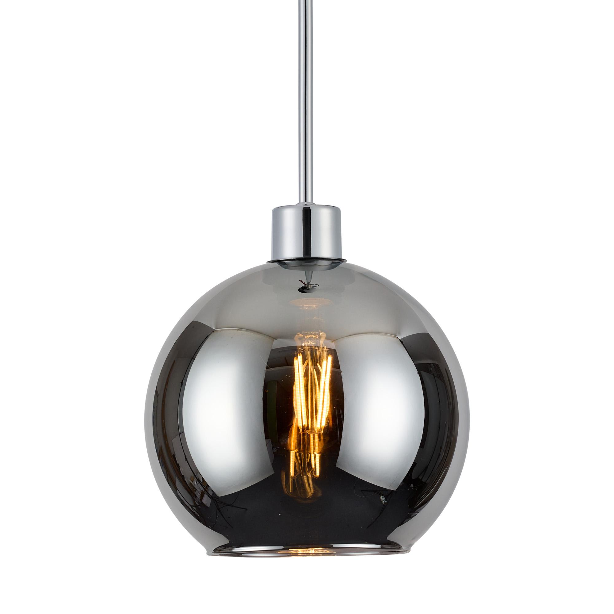 Lori 1.7m Single Pendant, 1 Light Adjustable E27, Polished Chrome/Chrome Open Mouth Round Globe Shades