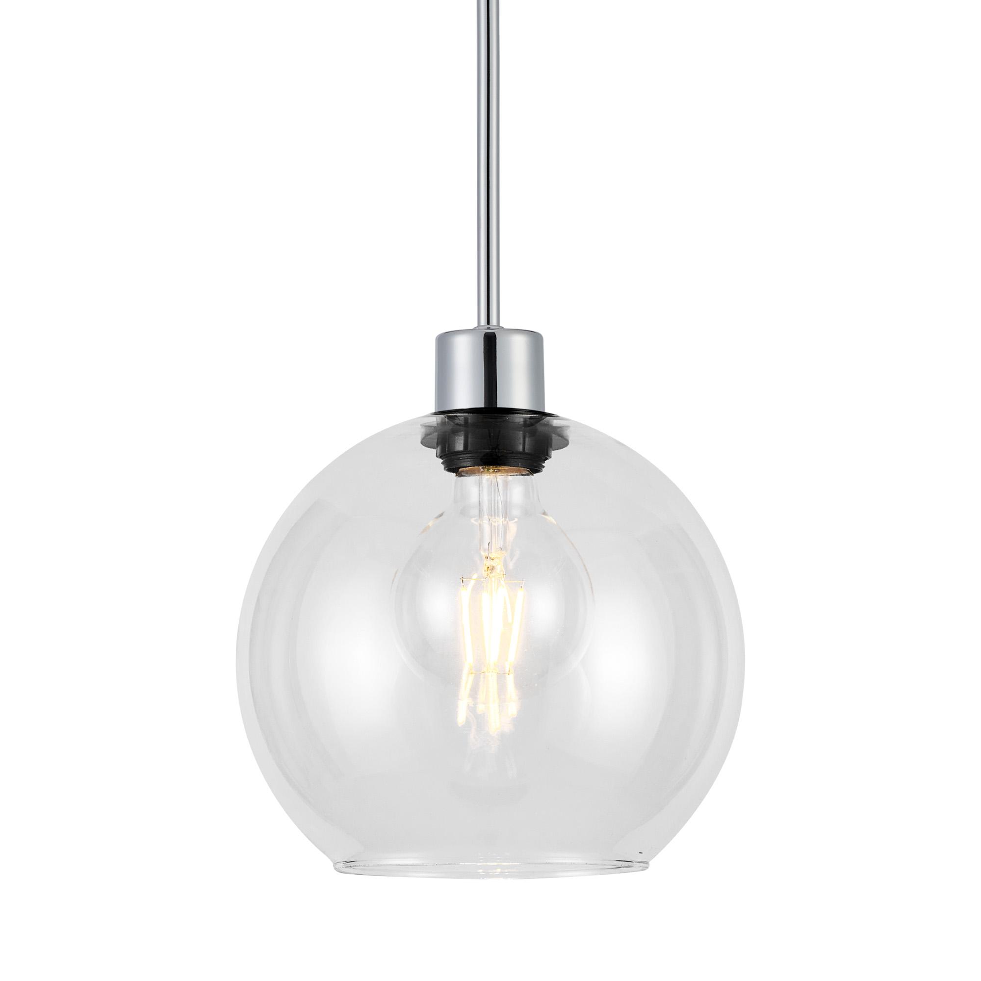 Lori 1.7m Single Pendant, 1 Light Adjustable E27, Polished Chrome/Clear Open Mouth Round Globe Shades