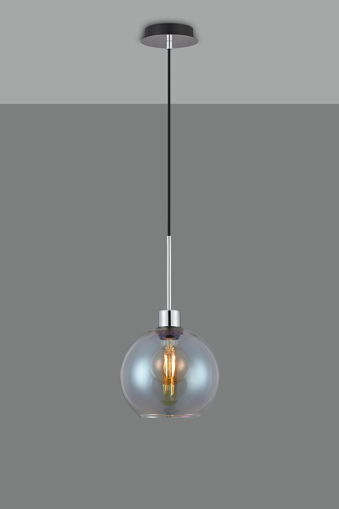 Lori 1.7m Single Pendant, 1 Light Adjustable E27, Polished Chrome/Iridescent Open Mouth Round Globe Shades