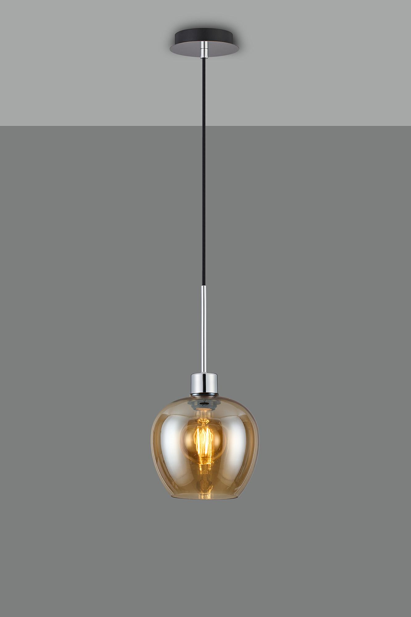Lori 1.7m Single Pendant, 1 Light Adjustable E27, Polished Chrome/Amber Wine Shades