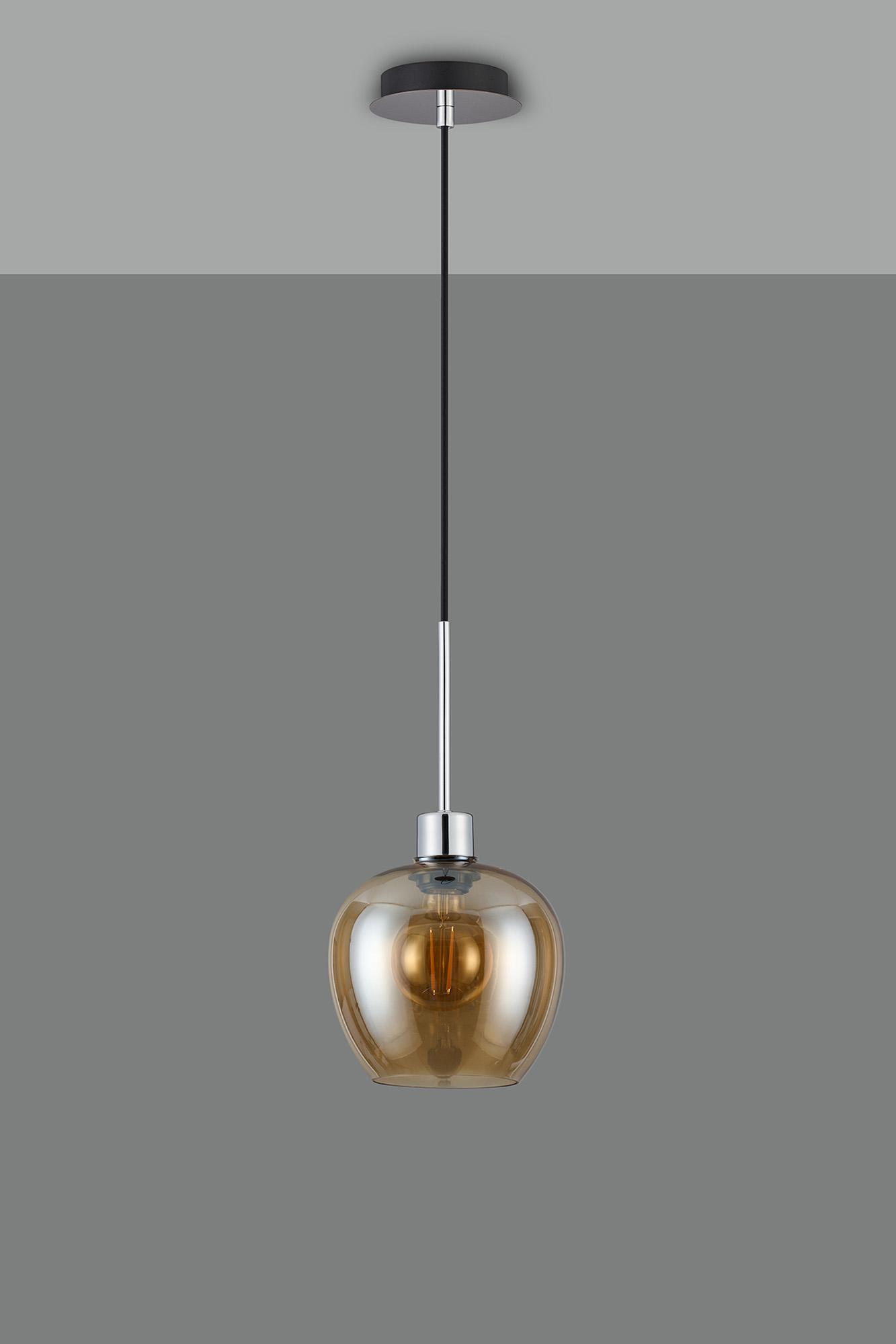 Lori 1.7m Single Pendant, 1 Light Adjustable E27, Polished Chrome/Amber Wine Shades