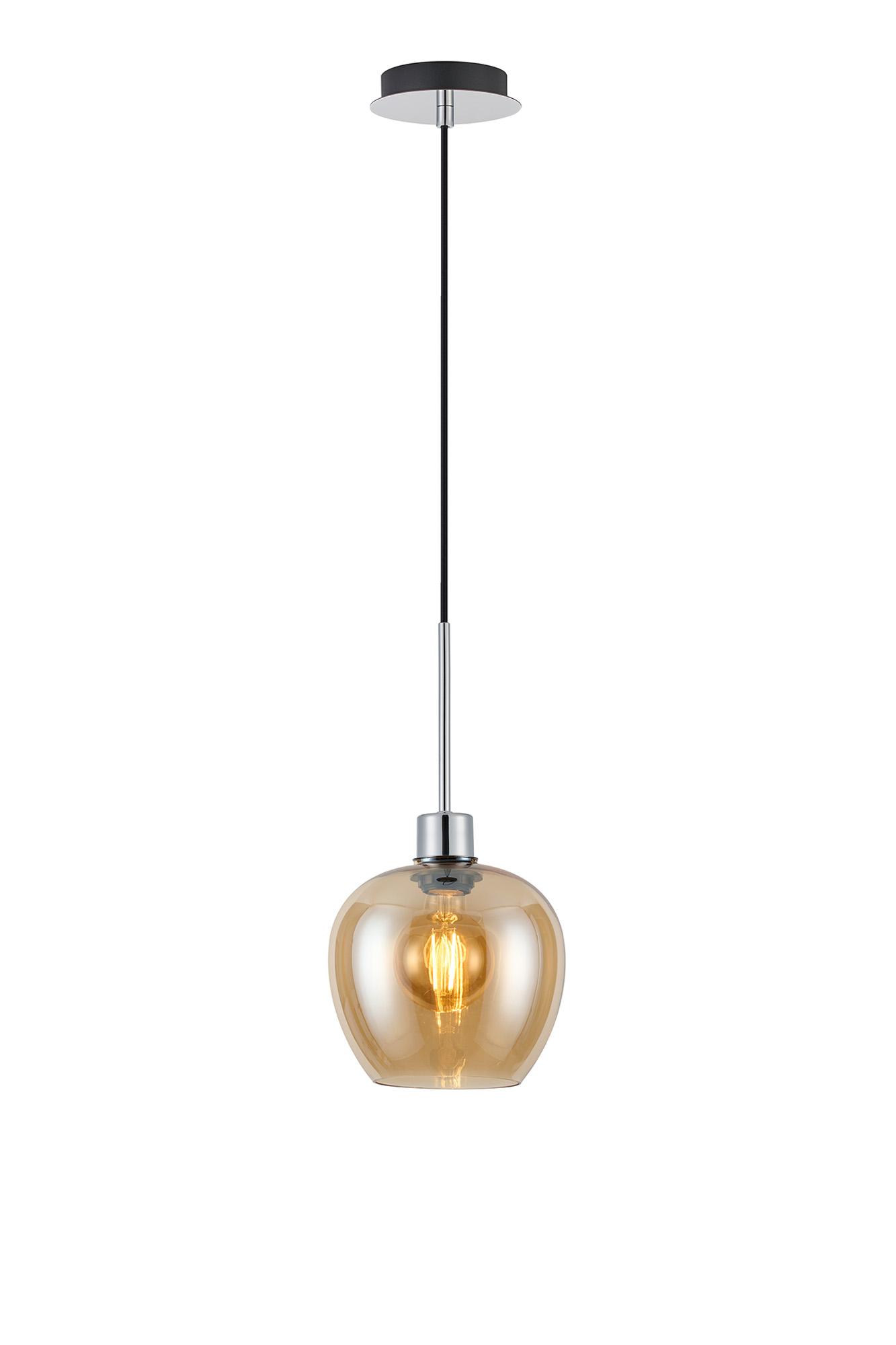 Lori 1.7m Single Pendant, 1 Light Adjustable E27, Polished Chrome/Amber Wine Shades