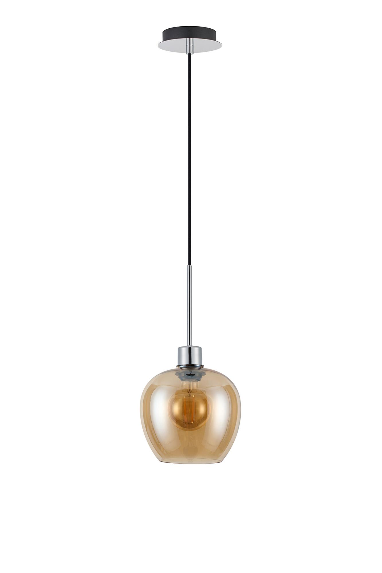 Lori 1.7m Single Pendant, 1 Light Adjustable E27, Polished Chrome/Amber Wine Shades