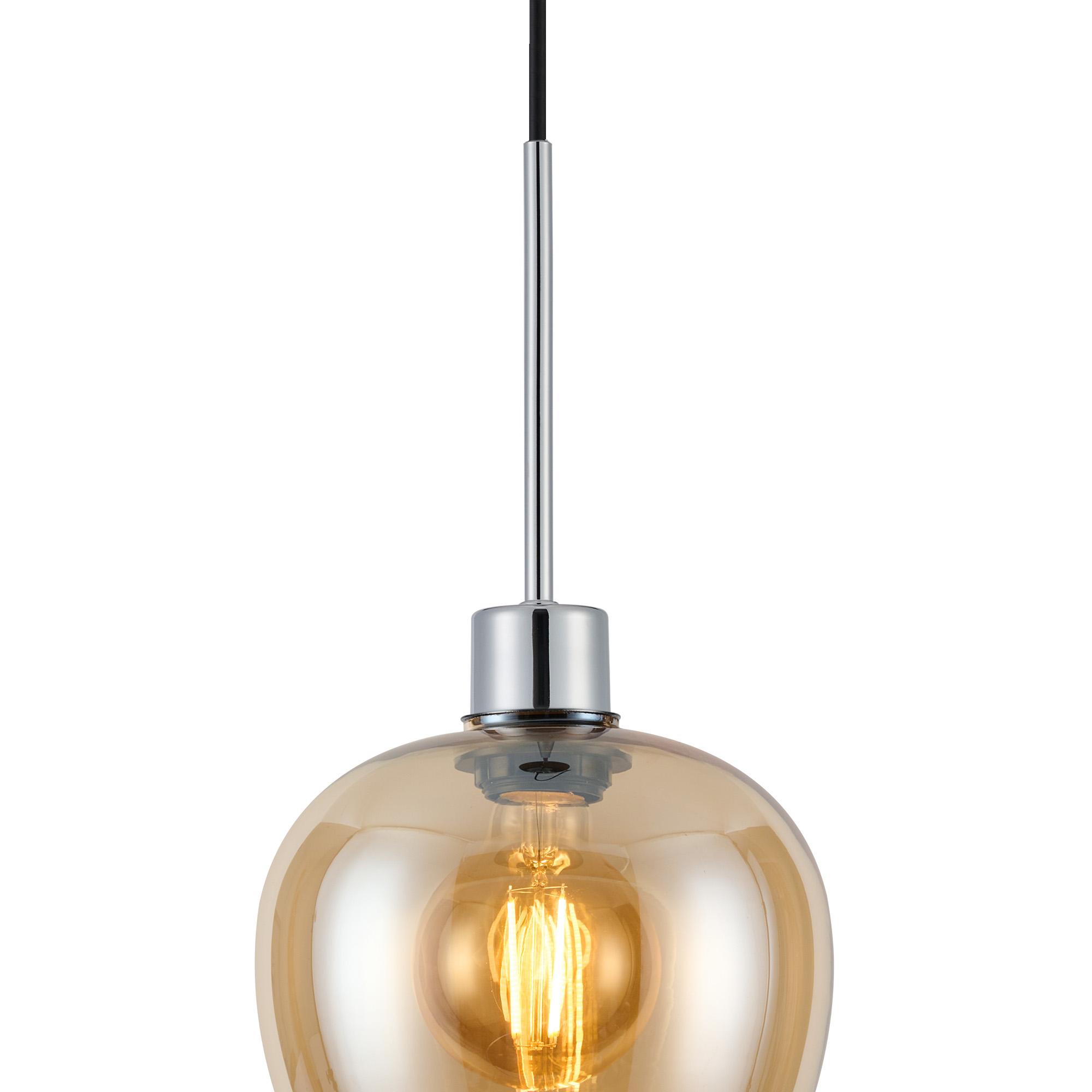 Lori 1.7m Single Pendant, 1 Light Adjustable E27, Polished Chrome/Amber Wine Shades