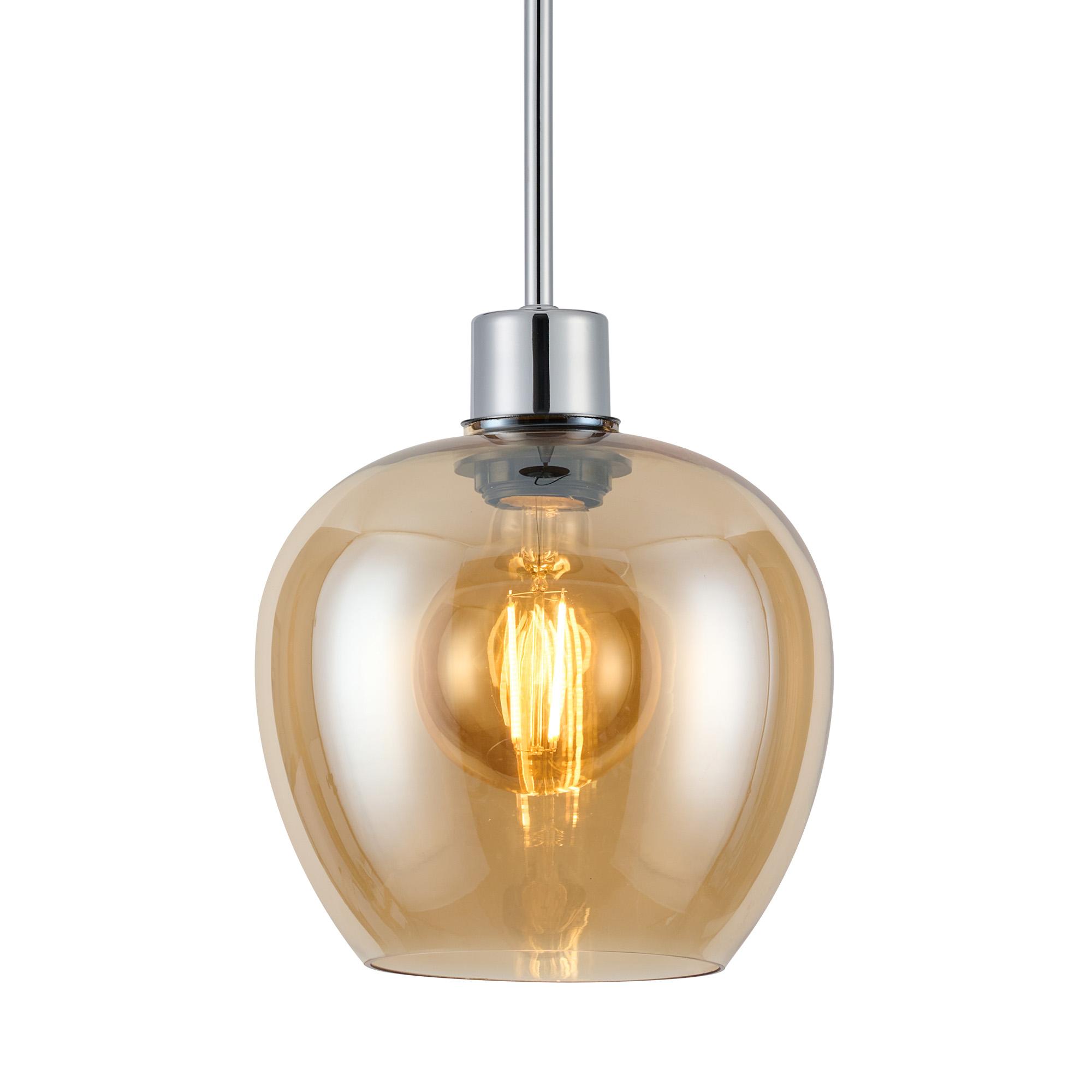 Lori 1.7m Single Pendant, 1 Light Adjustable E27, Polished Chrome/Amber Wine Shades