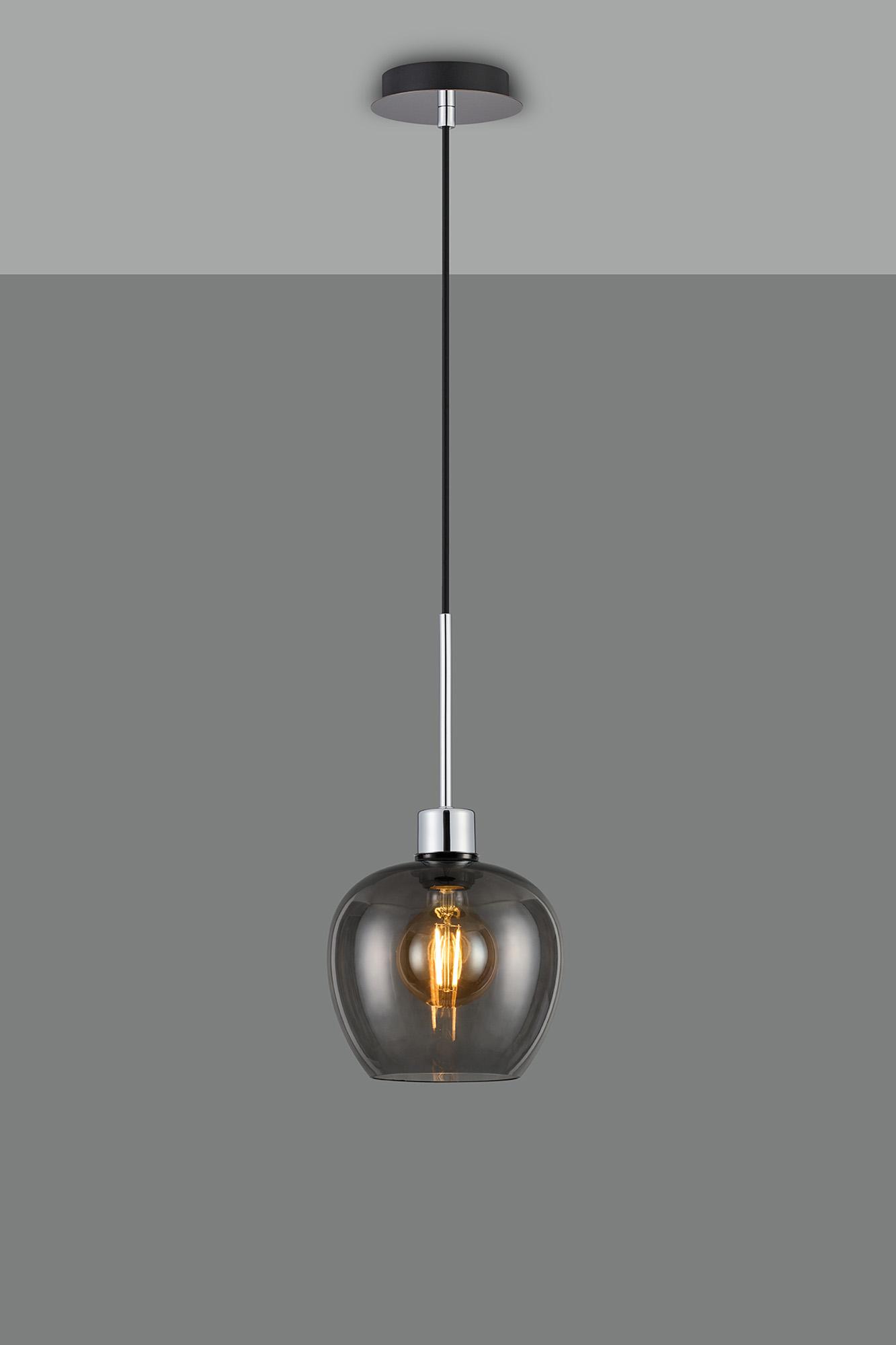 Lori 1.7m Single Pendant, 1 Light Adjustable E27, Polished Chrome/Smoke Wine Shades