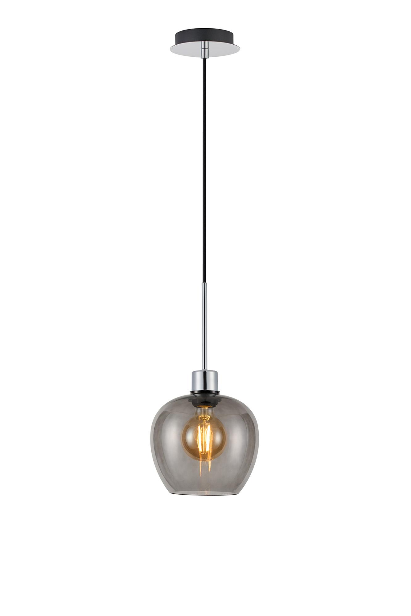 Lori 1.7m Single Pendant, 1 Light Adjustable E27, Polished Chrome/Smoke Wine Shades