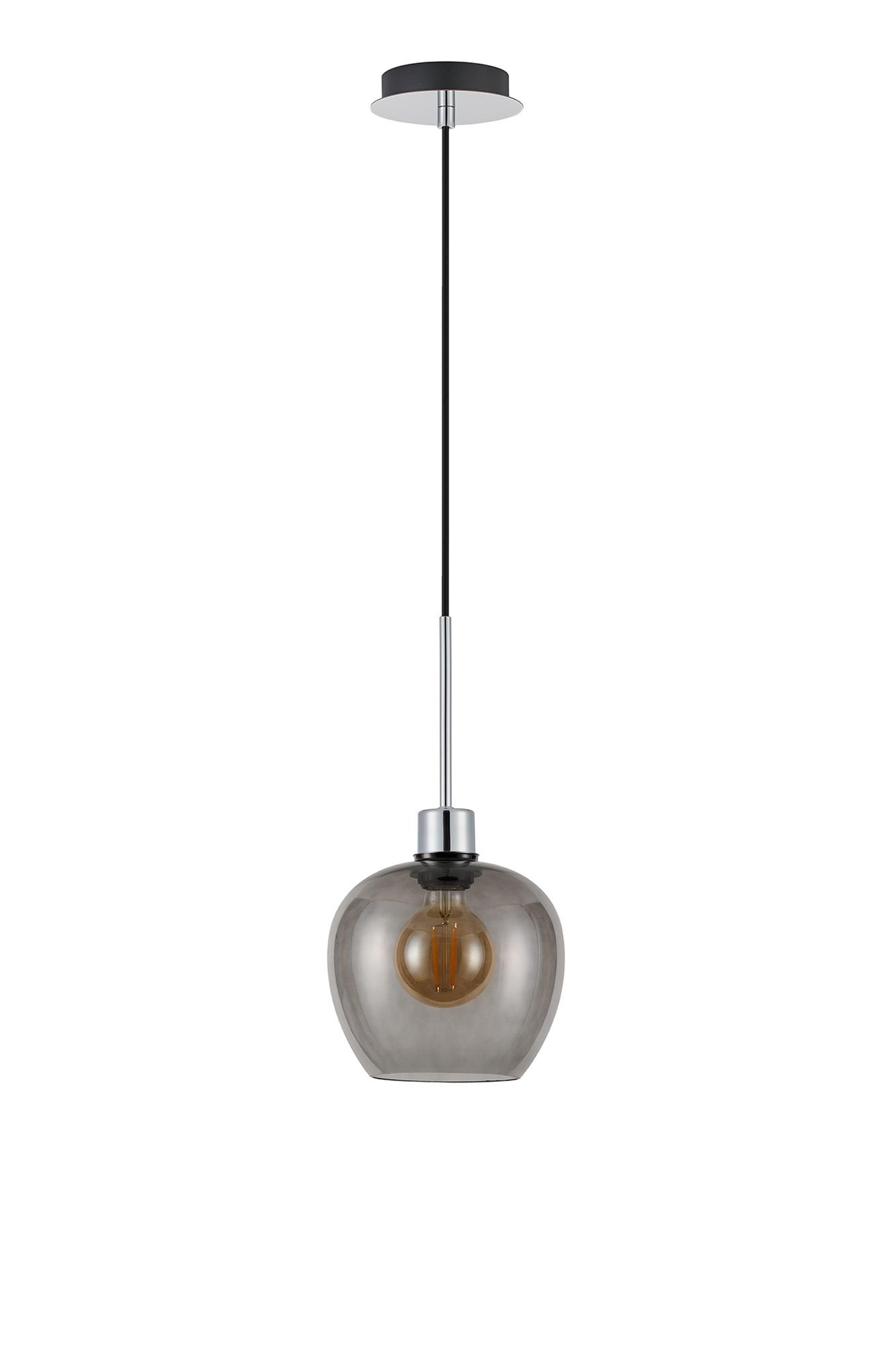 Lori 1.7m Single Pendant, 1 Light Adjustable E27, Polished Chrome/Smoke Wine Shades