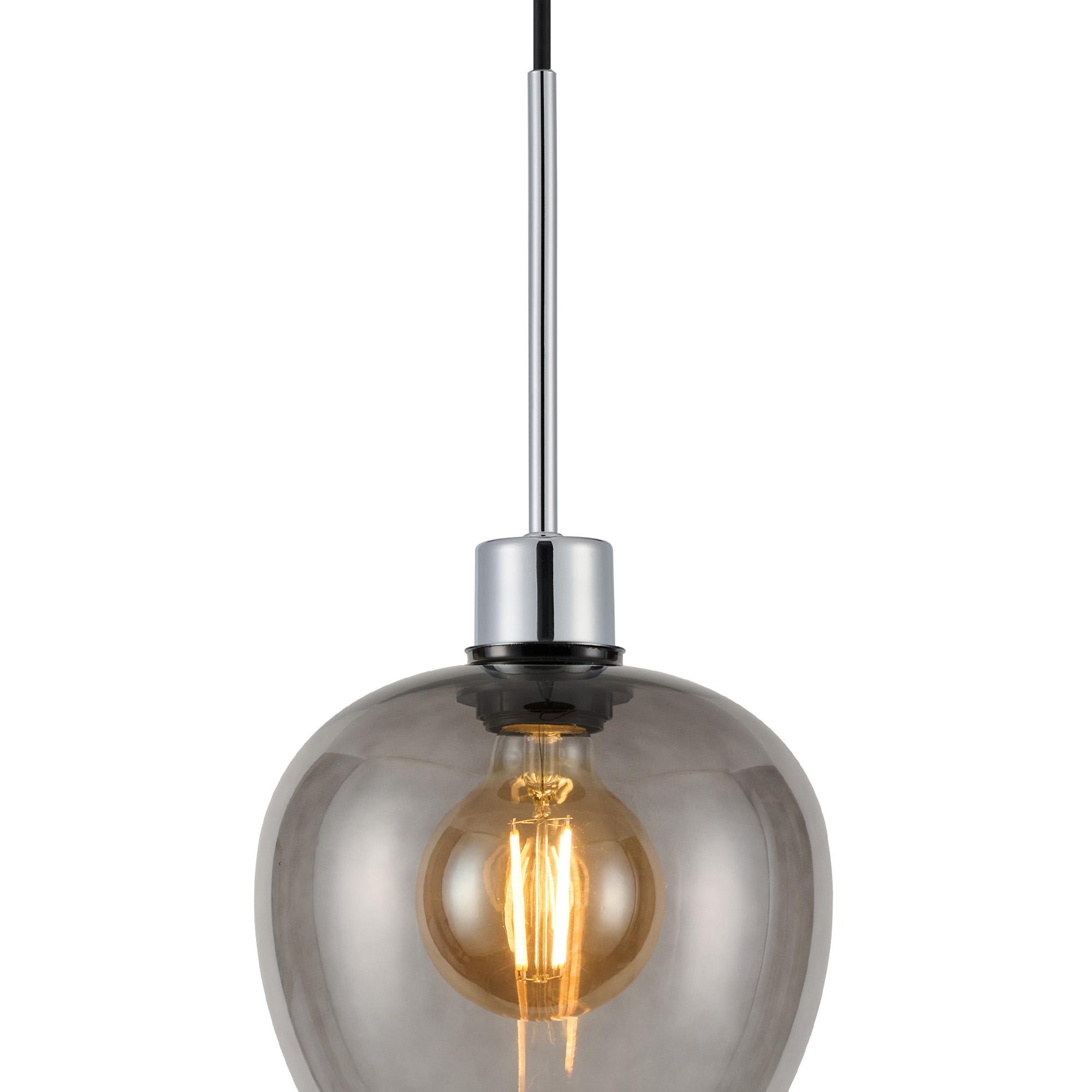 Lori 1.7m Single Pendant, 1 Light Adjustable E27, Polished Chrome/Smoke Wine Shades