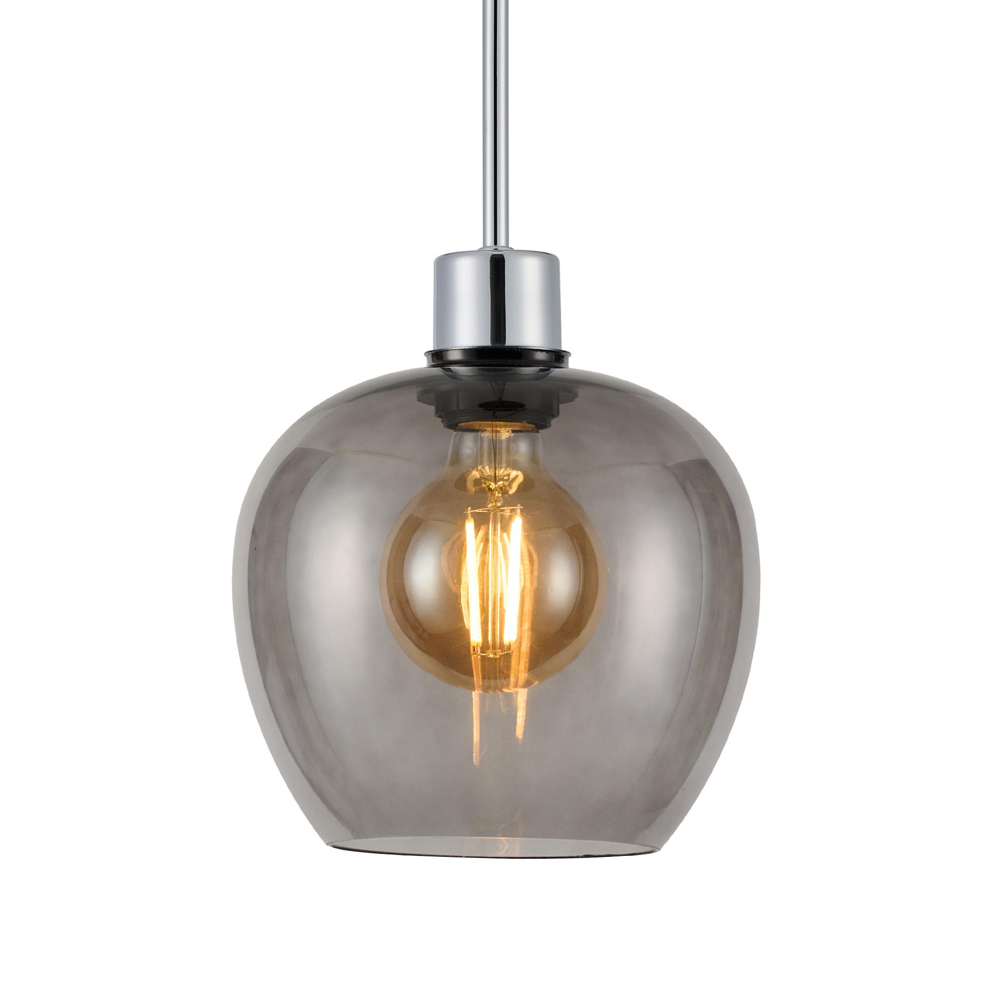 Lori 1.7m Single Pendant, 1 Light Adjustable E27, Polished Chrome/Smoke Wine Shades