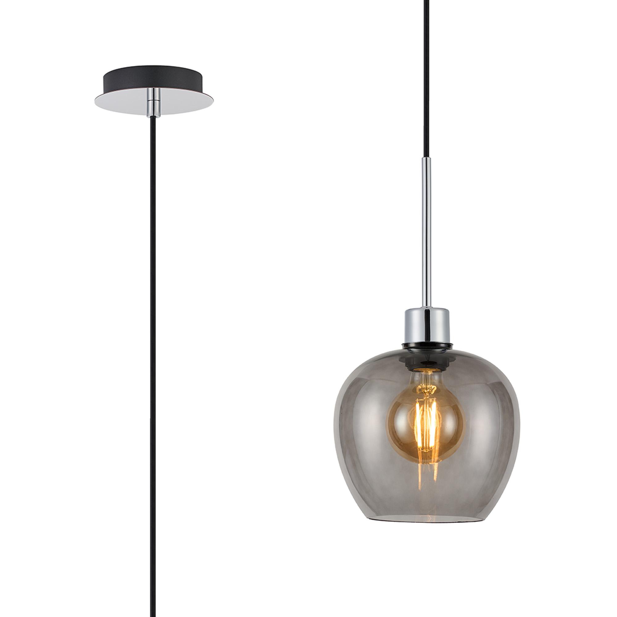 Lori 1.7m Single Pendant, 1 Light Adjustable E27, Polished Chrome/Smoke Wine Shades