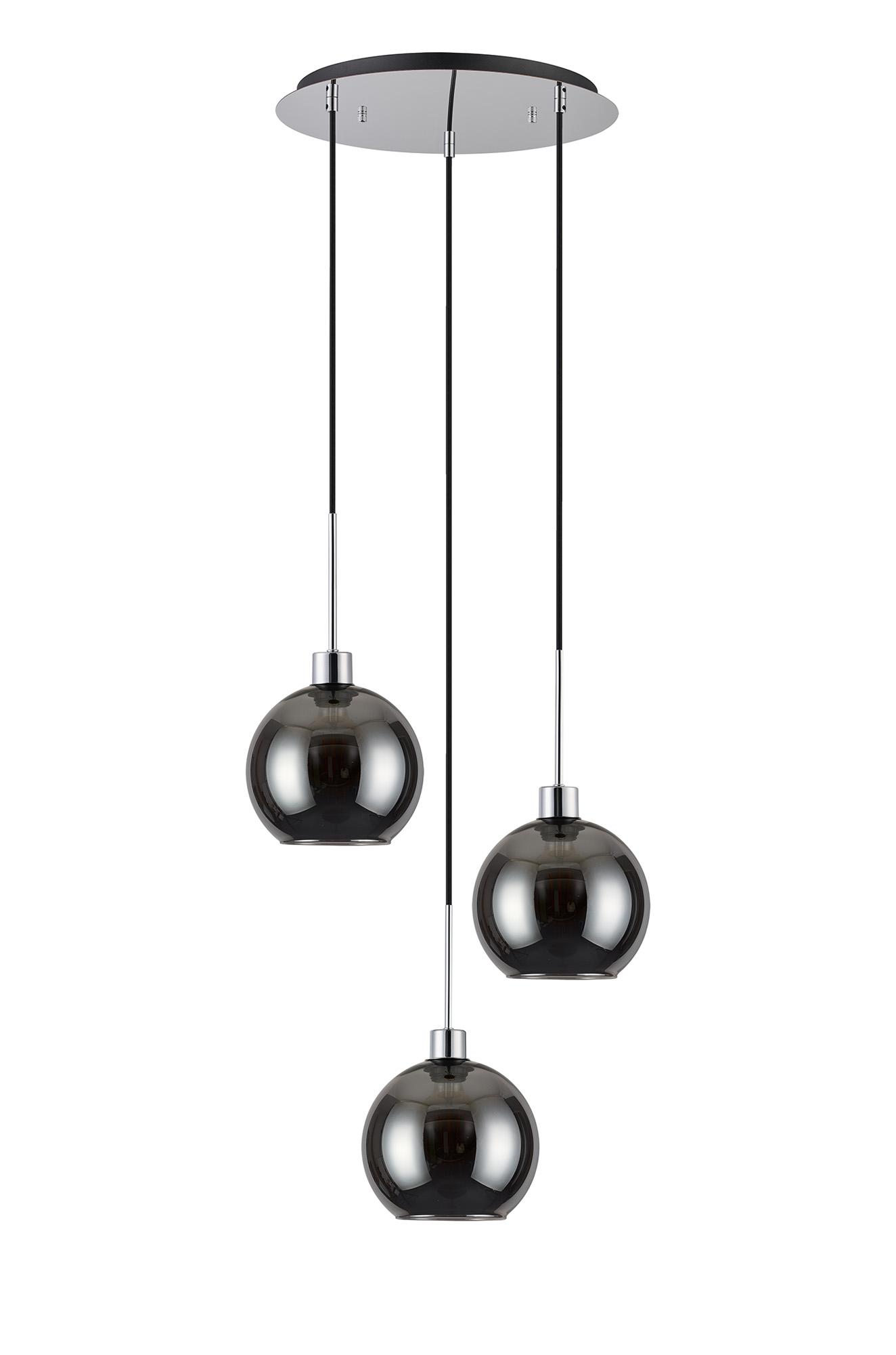 Lori 40cm Round Pendant, 3 Light Adjustable E27, Polished Chrome/Chrome Open Mouth Round Globe Shades