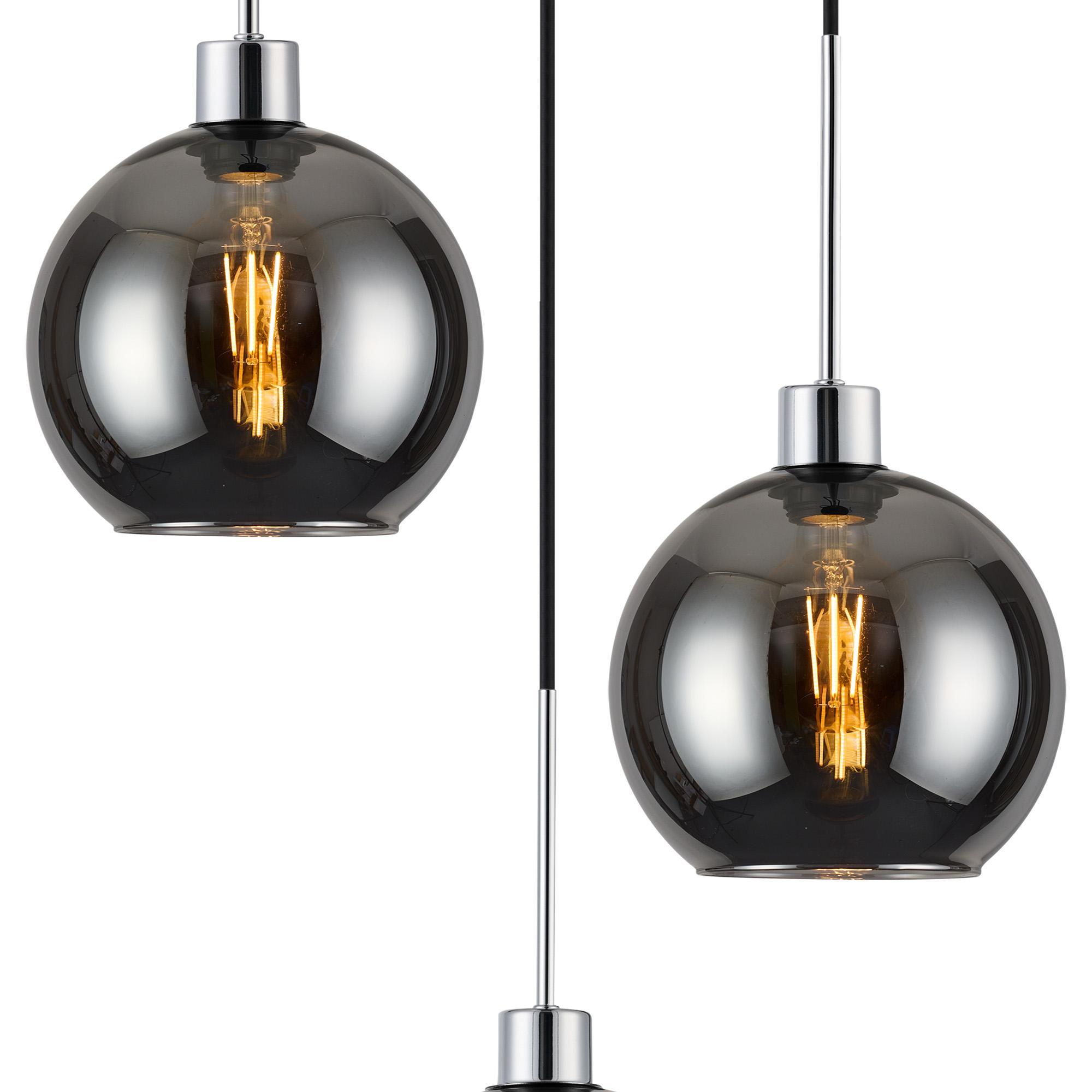 Lori 40cm Round Pendant, 3 Light Adjustable E27, Polished Chrome/Chrome Open Mouth Round Globe Shades