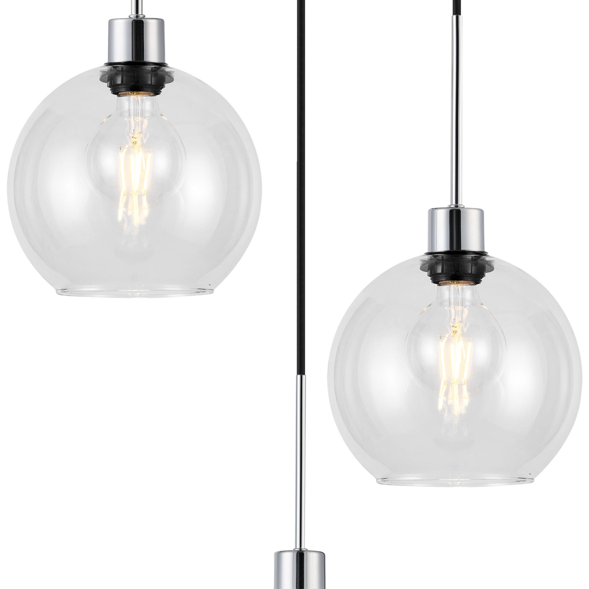 Lori 40cm Round Pendant, 3 Light Adjustable E27, Polished Chrome/Clear Open Mouth Round Globe Shades