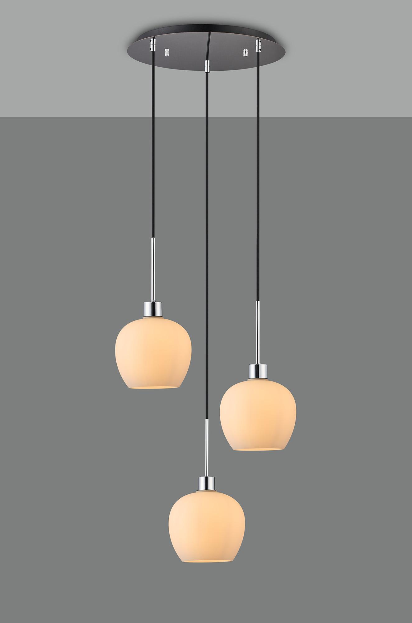 Lori 40cm Round Pendant, 3 Light Adjustable E27, Polished Chrome/Opal Wine Shades