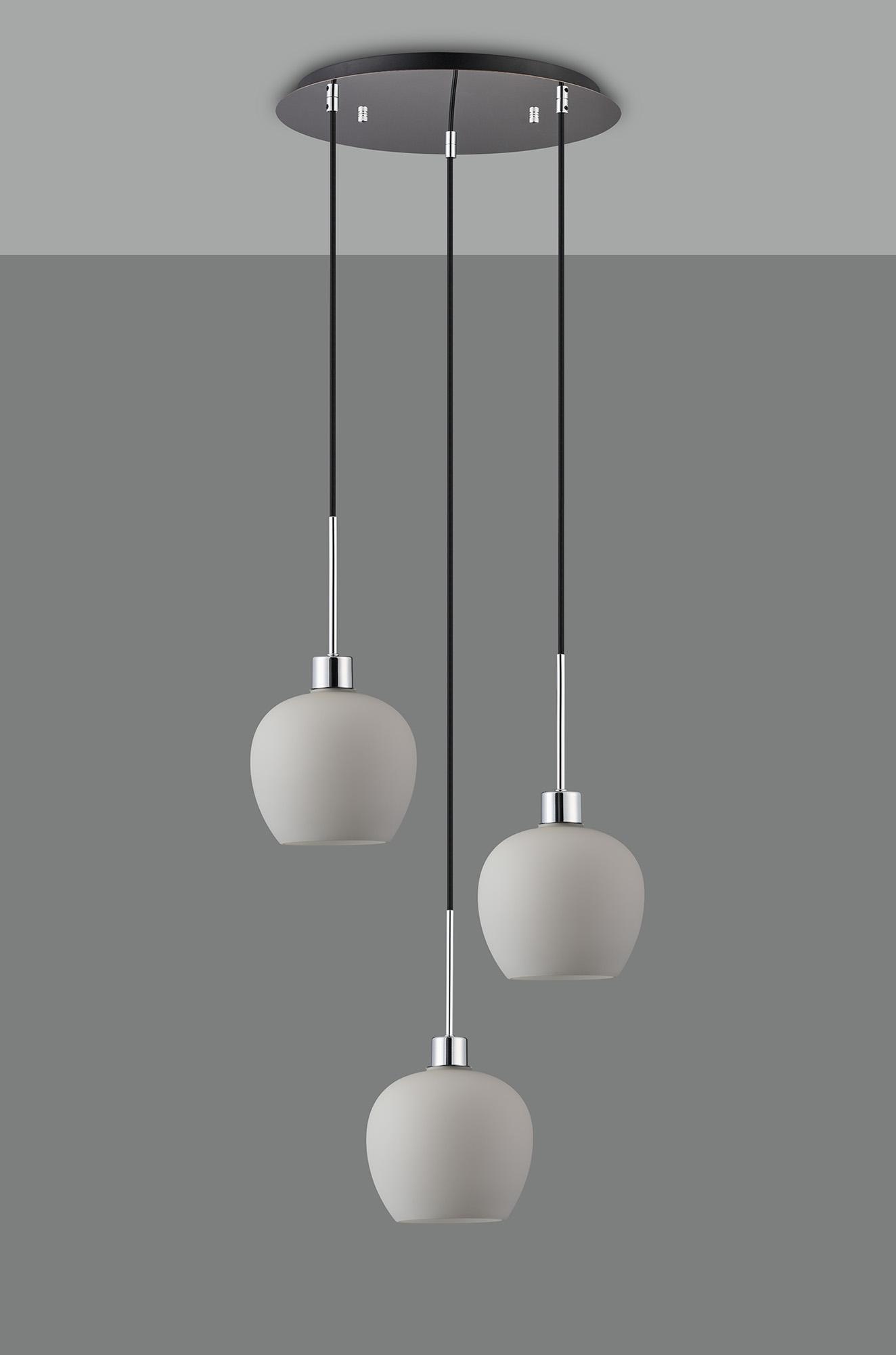 Lori 40cm Round Pendant, 3 Light Adjustable E27, Polished Chrome/Opal Wine Shades