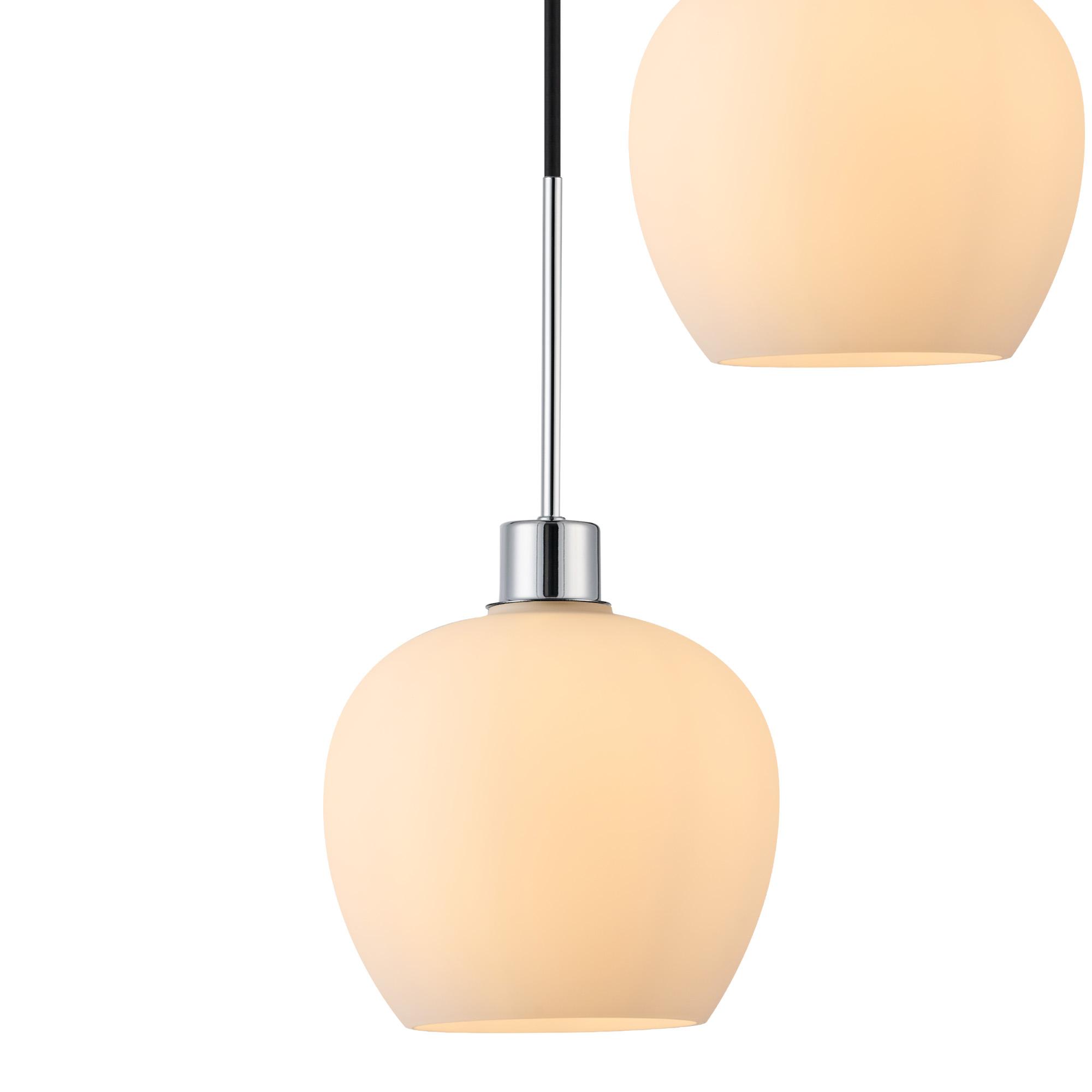 Lori 40cm Round Pendant, 3 Light Adjustable E27, Polished Chrome/Opal Wine Shades