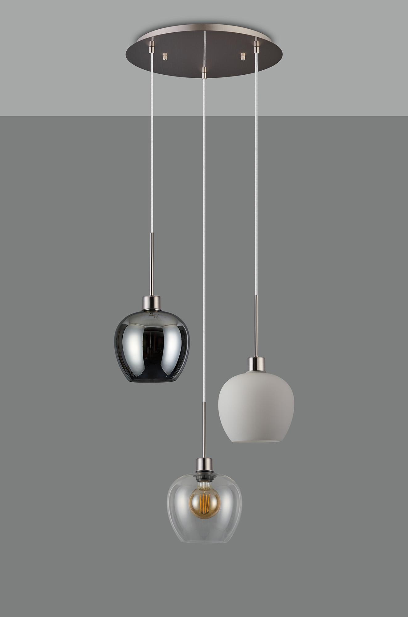 Lori 40cm Round Pendant, 3 Light Adjustable E27, Polished Chrome/Chrome/Opal/Clear Wine Shades