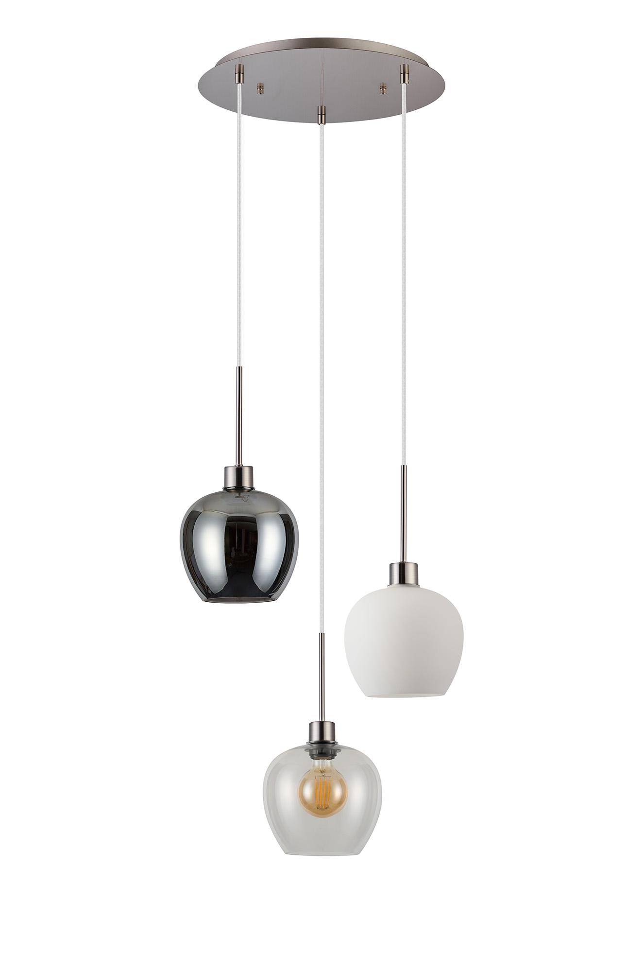 Lori 40cm Round Pendant, 3 Light Adjustable E27, Polished Chrome/Chrome/Opal/Clear Wine Shades