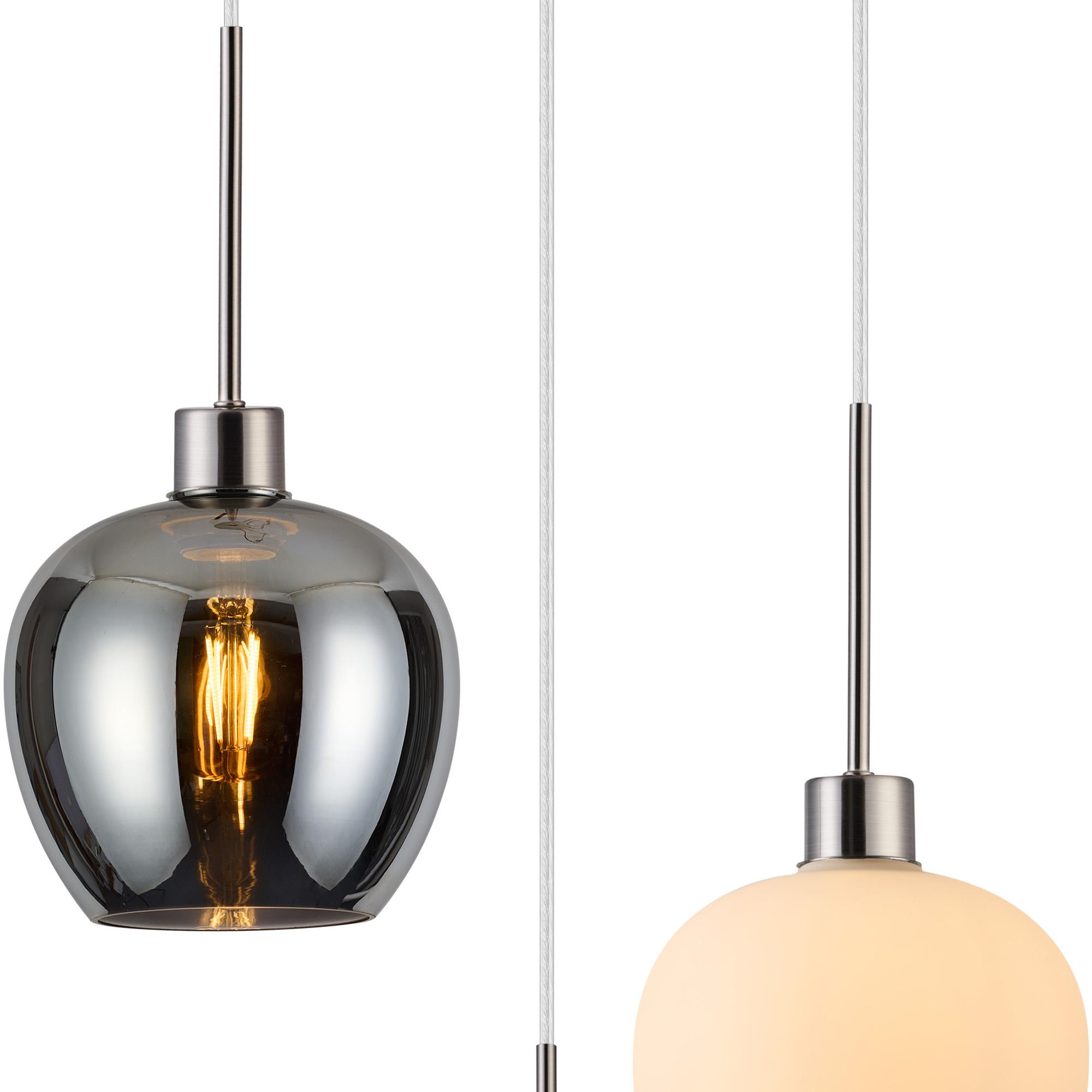 Lori 40cm Round Pendant, 3 Light Adjustable E27, Polished Chrome/Chrome/Opal/Clear Wine Shades